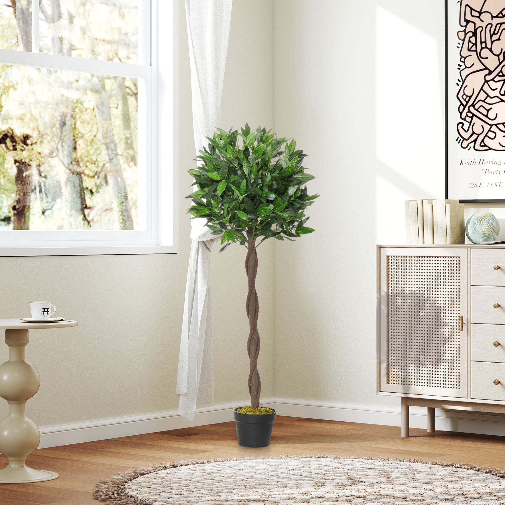 Set of 2 Artificial Laurel Trees, 120 cm Artificial Plants in Cement Pots, Indoor Plant, Artificial Plants for Indoor, Outdoor, Decorative Plants, Green