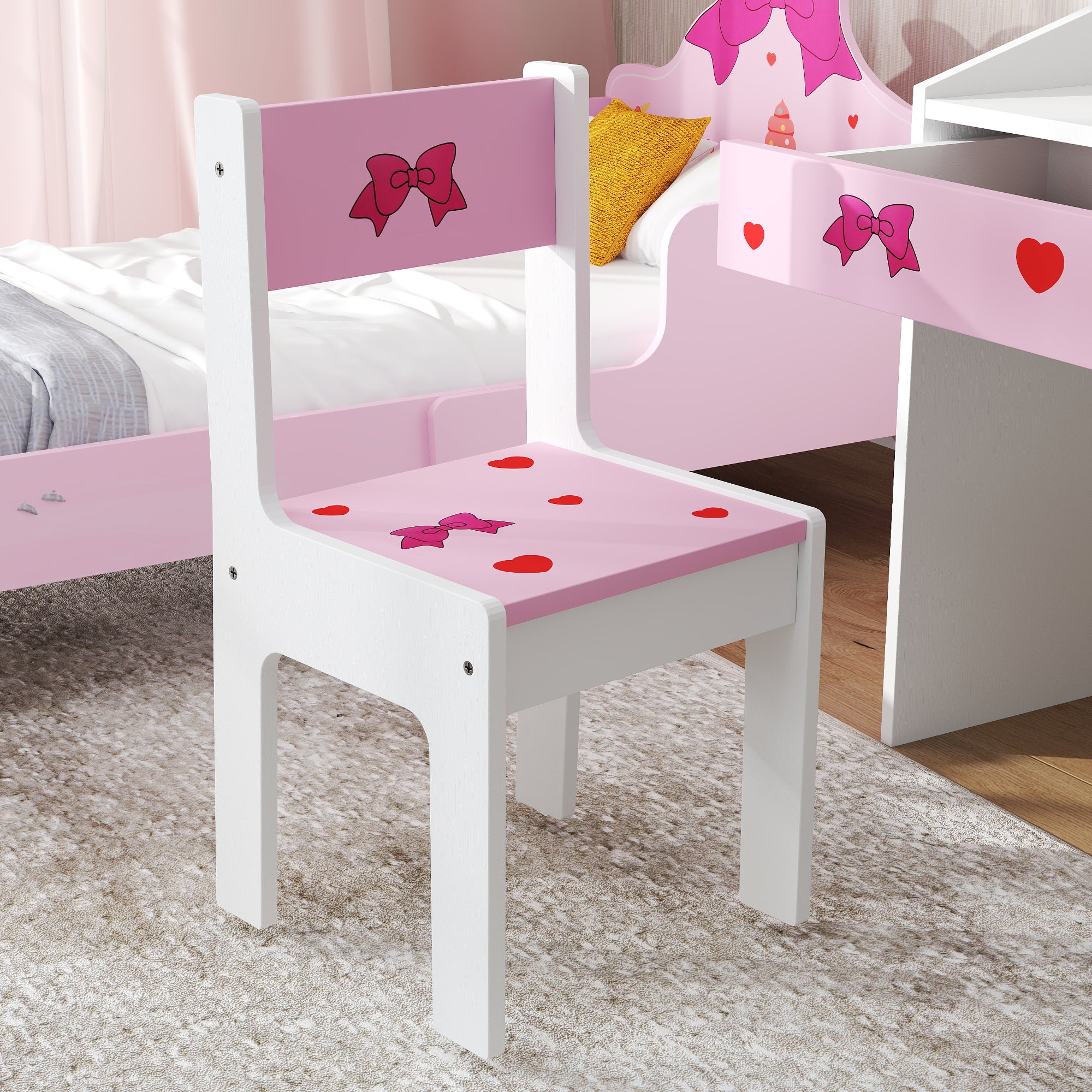 Kids Desk and Chair Set for +3 Years Old Children Children's Desk with Removable Drawer and Compartment for Bedroom Study Room Pink and White