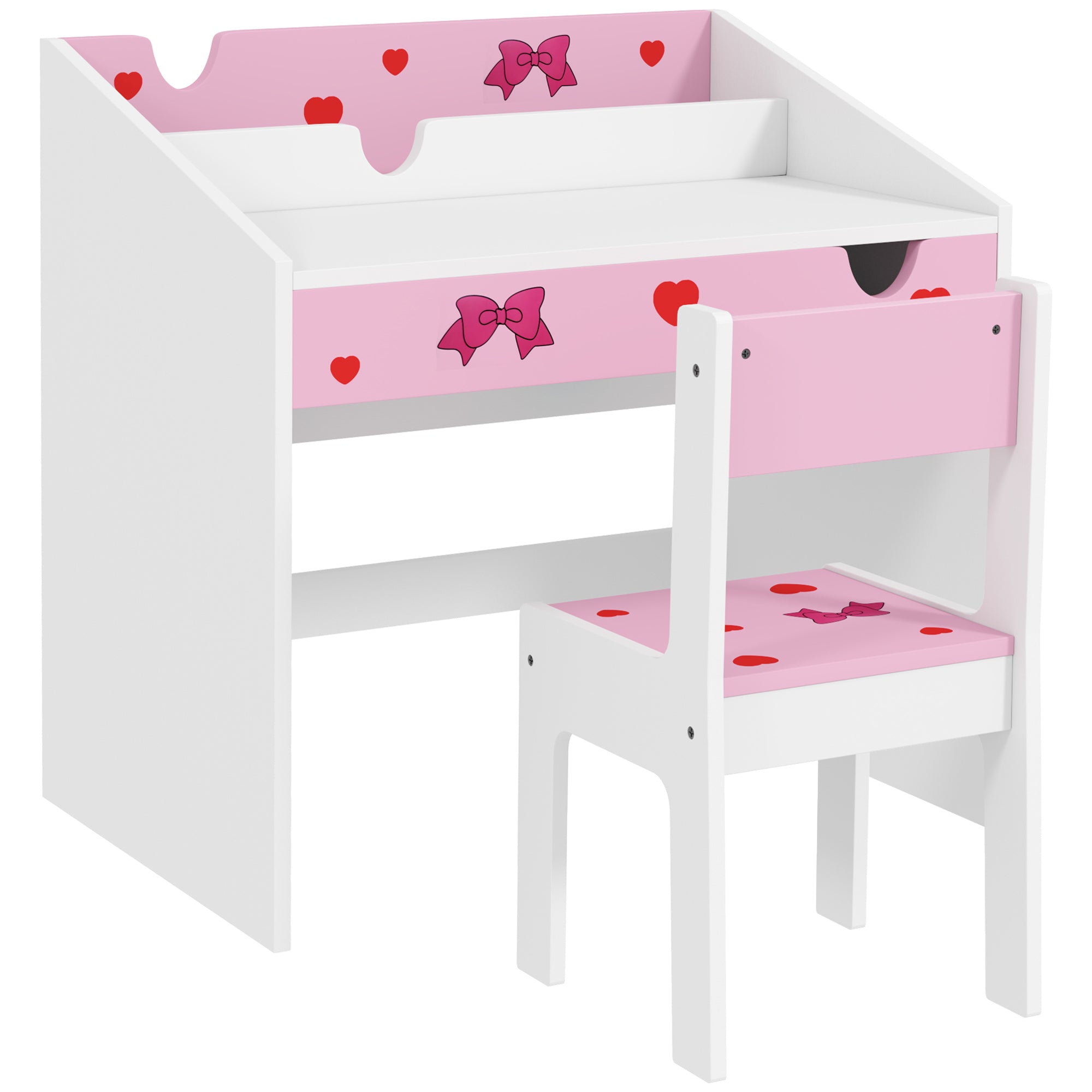Kids Desk and Chair Set for +3 Years Old Children Children's Desk with Removable Drawer and Compartment for Bedroom Study Room Pink and White