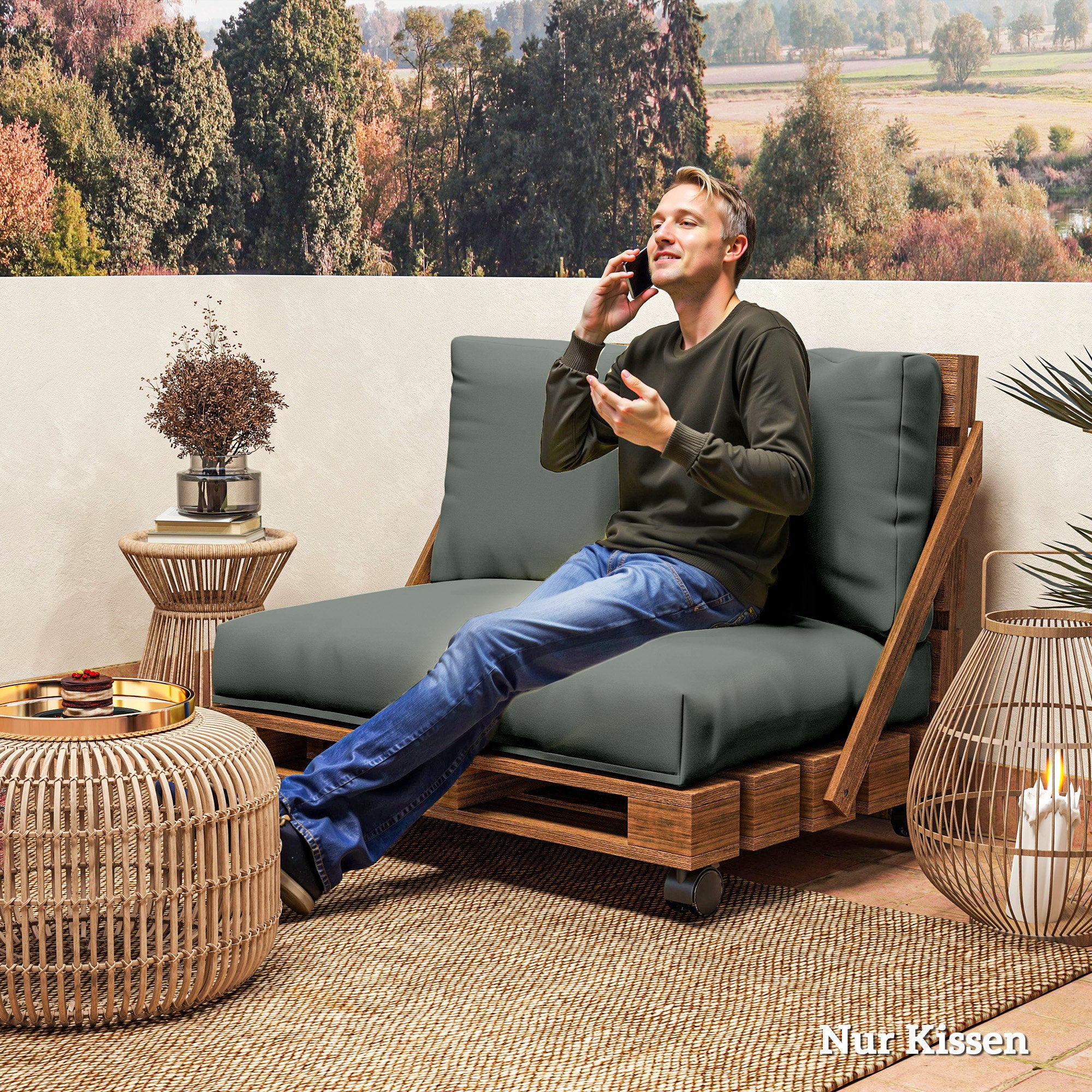 Pallet Cushion 2-Piece Set Removable Seat Cushion Pallet Pads with Backrest Outdoor Cushions Pallet Covers for Euro Pallets Pallet Sofa Pallet Furniture 120 x 80 x 20 cm Dark Grey