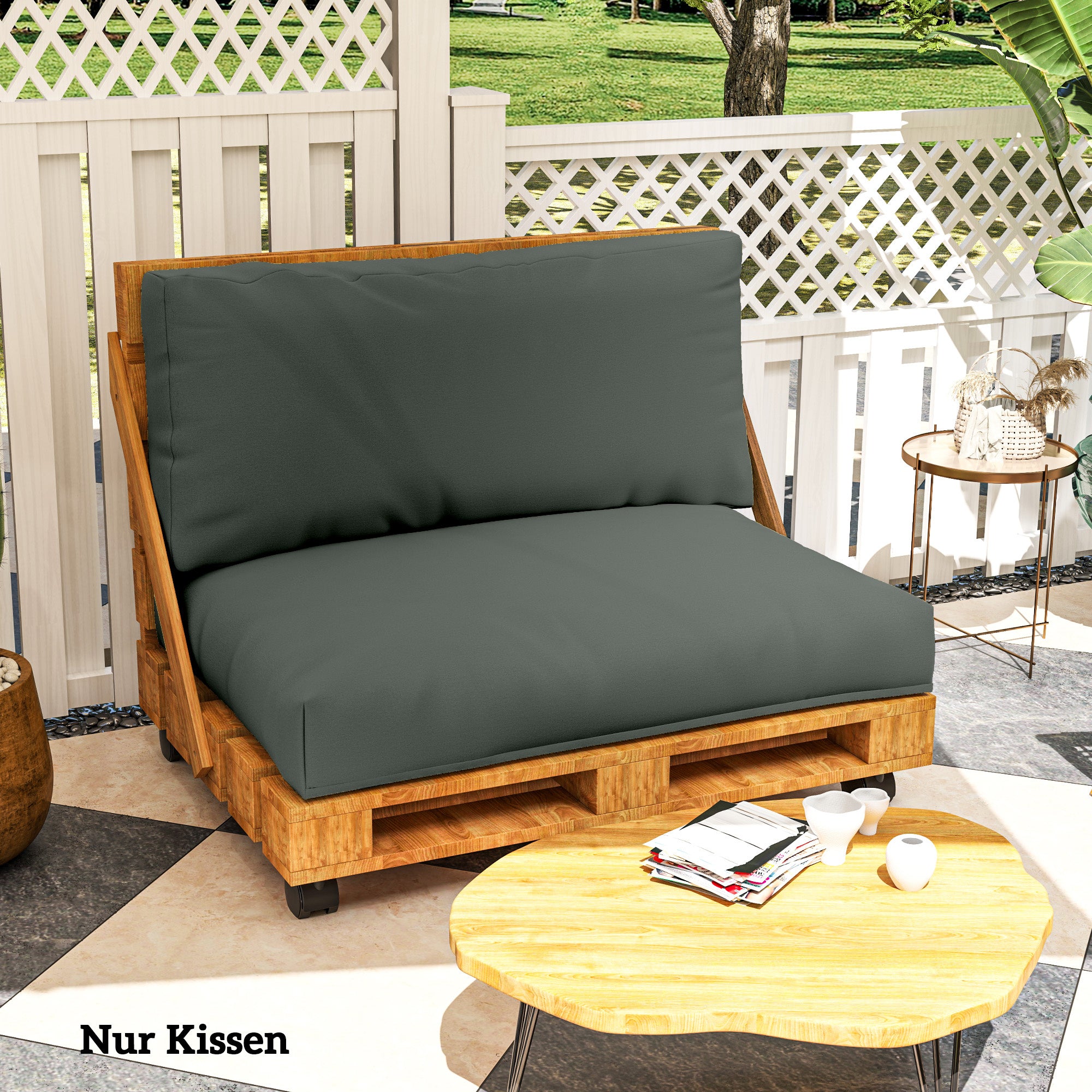 Pallet Cushion 2-Piece Set Removable Seat Cushion Pallet Pads with Backrest Outdoor Cushions Pallet Covers for Euro Pallets Pallet Sofa Pallet Furniture 120 x 80 x 20 cm Dark Grey