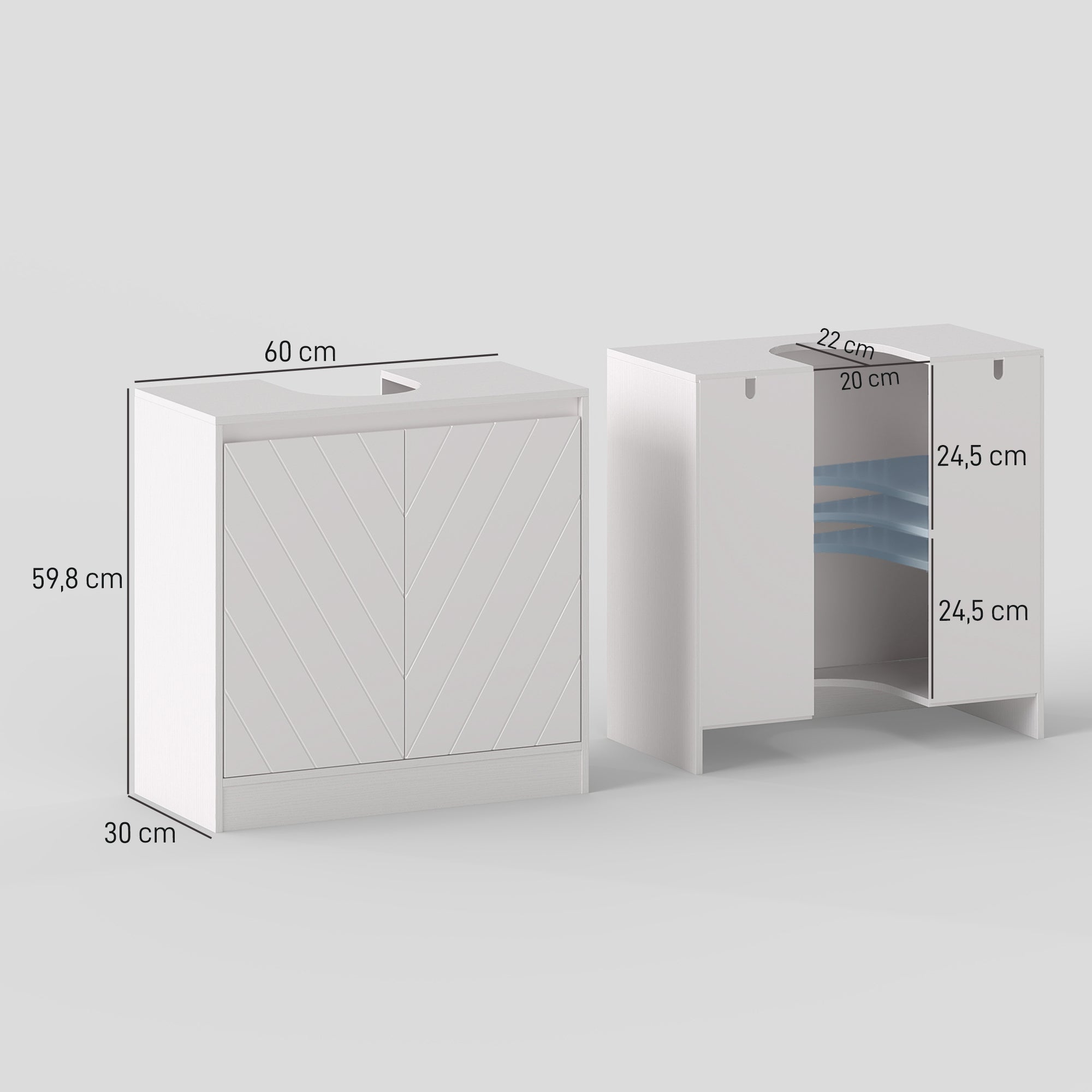 Under-Sink Vanity Cabinet with 2 Drawers, Modern White, for Sinks without Pedestal — 80 x 30 x 60 cm (31.5" x 11.8" x 23.6")
