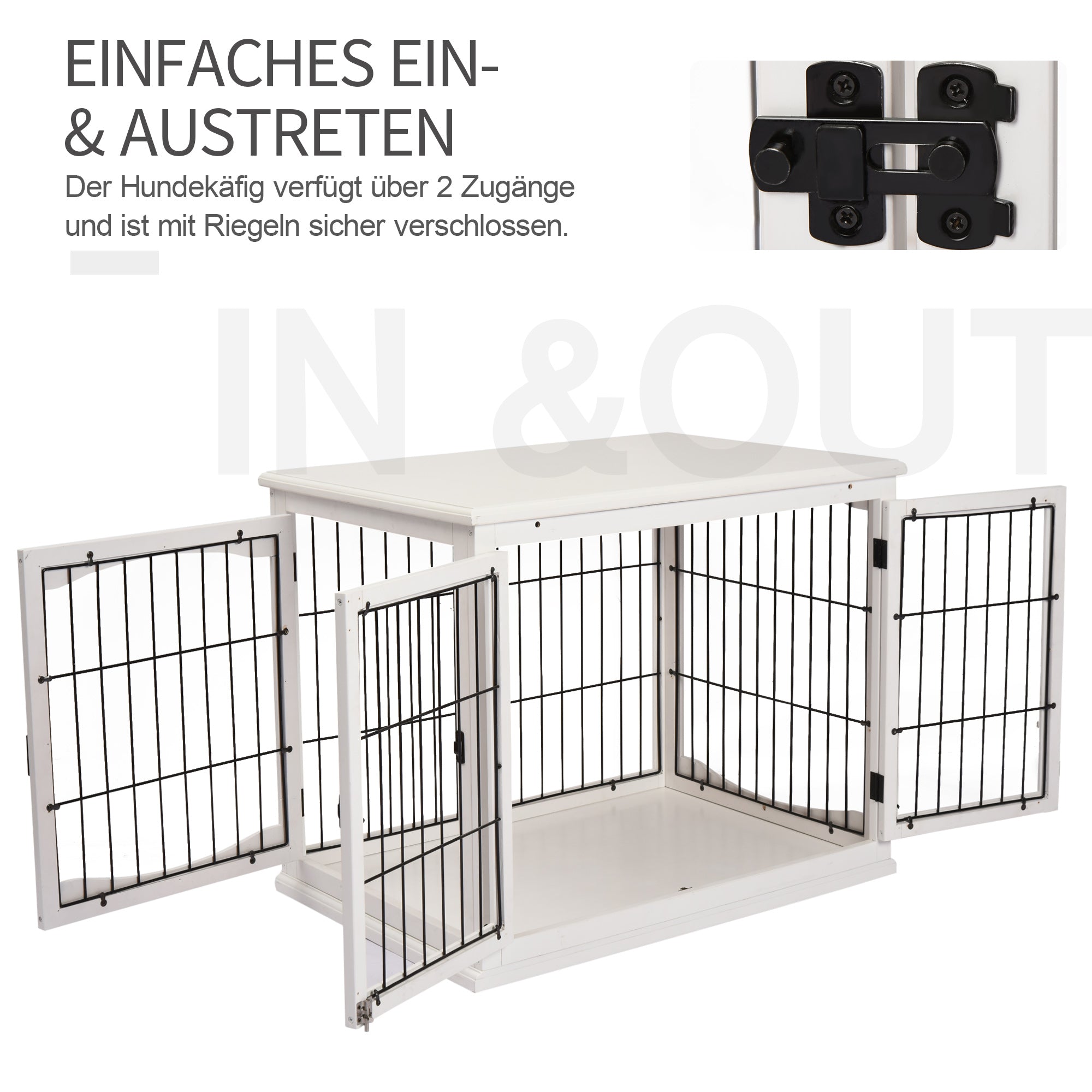 Dog Cage for Home, Dog House with 2 Entrances, Lockable Dog Box, Dog House for Small Dogs, White, 58.5 x 81 x 66 cm