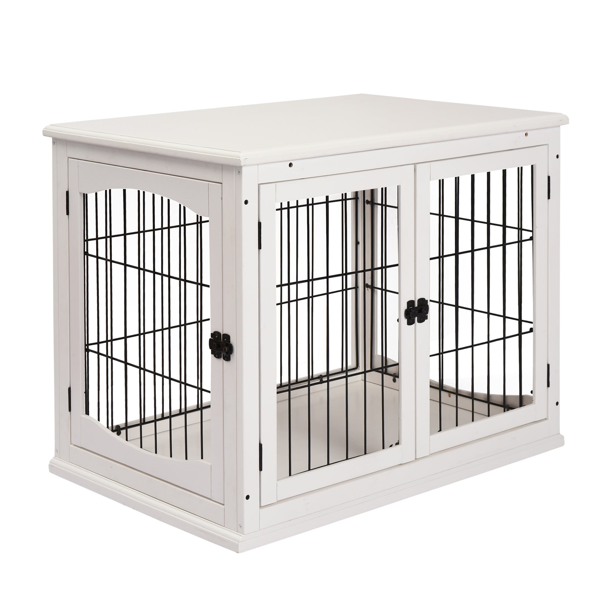 Dog Cage for Home, Dog House with 2 Entrances, Lockable Dog Box, Dog House for Small Dogs, White, 58.5 x 81 x 66 cm