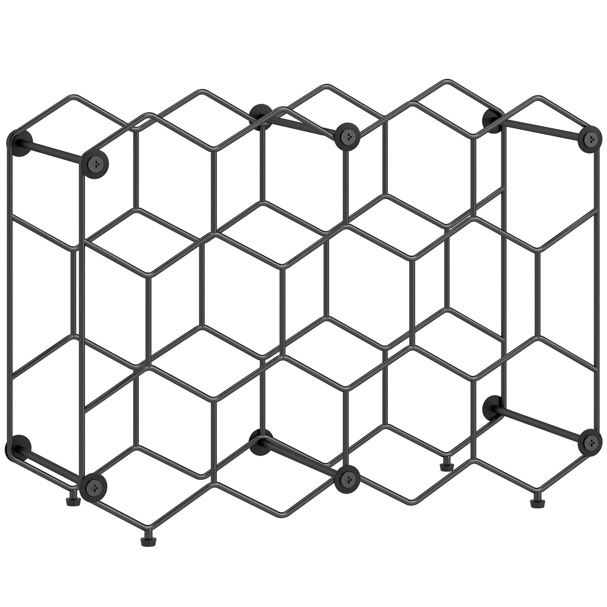 Industrial Honeycomb Wine Rack for 13 Bottles, Metal, Adjustable Feet & Anti-Tip Strap, Black
