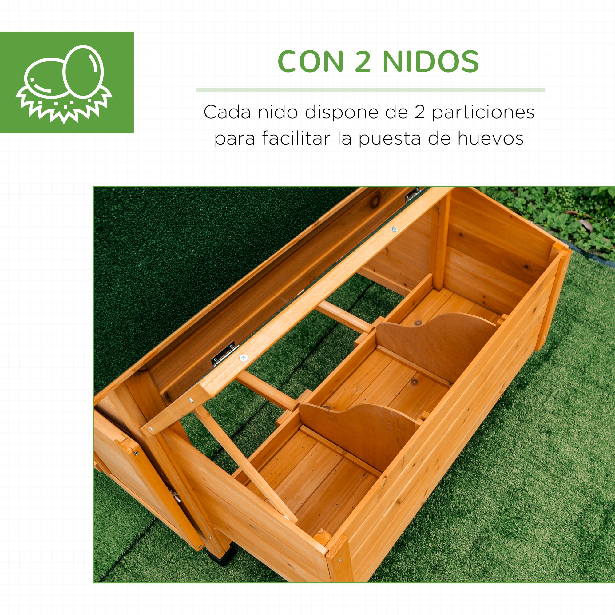Outdoor Chicken Coop Wooden Chicken Coop for 2-4 Chickens with 2 Nests Removable Tray Hinged Roof 150x100x96.5 cm Natural