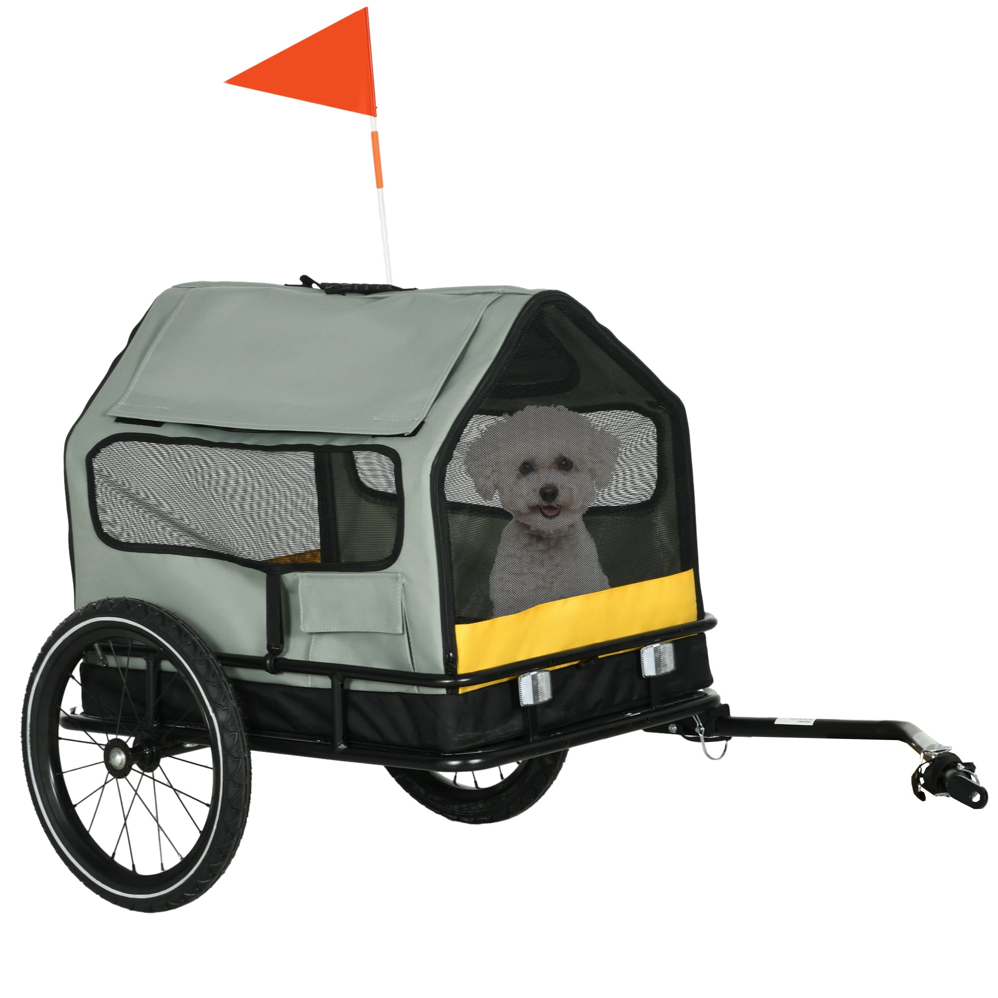 3-in-1 Dog Trailer Pet House, Cargo Trailer Dog Bike Trailer, Dog Wagon with Reflectors for Small Dogs up to 10 kg, Oxford, Gray