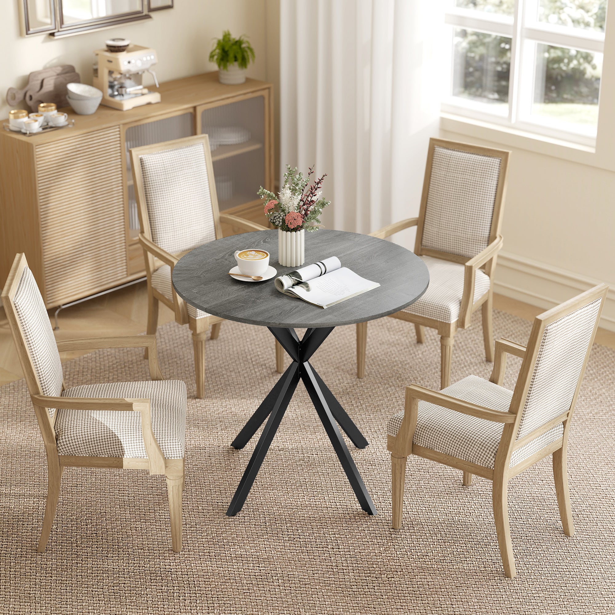 Round Dining Table, 31.5 in Diameter, Industrial-Style Steel X-Legs, Kitchen/Dining/Home Office, Gray