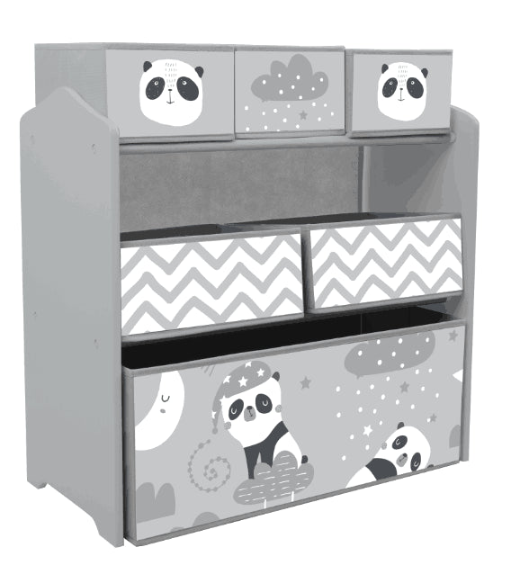 ZONEKIZ Toy Shelf with 6 Non-woven Fabric Removable Boxes Toy Organizer for Kids 3-8 Years for Bedroom Nursery 63x30x66 cm Gray and White
