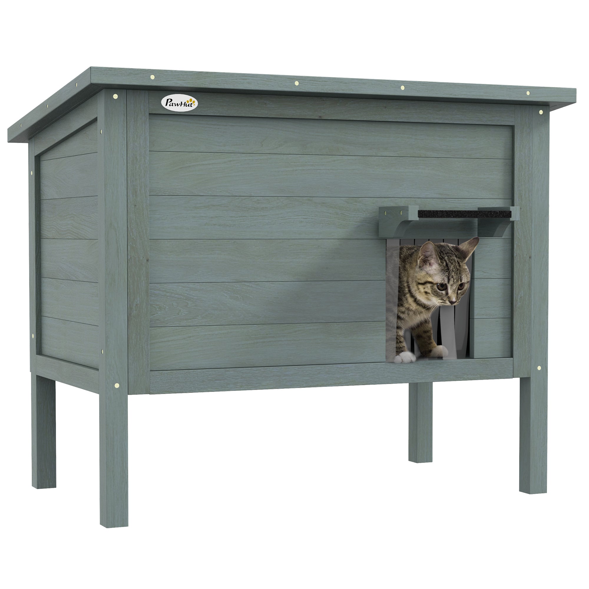 Wooden Cat House Winterproof Waterproof Cat Shelter with Asphalt Roof, Floor Feet Cat Cave Cat Box Outdoor Shelter for Outside Garden Balcony 85 x 50 x 68.5 cm Dark Gray