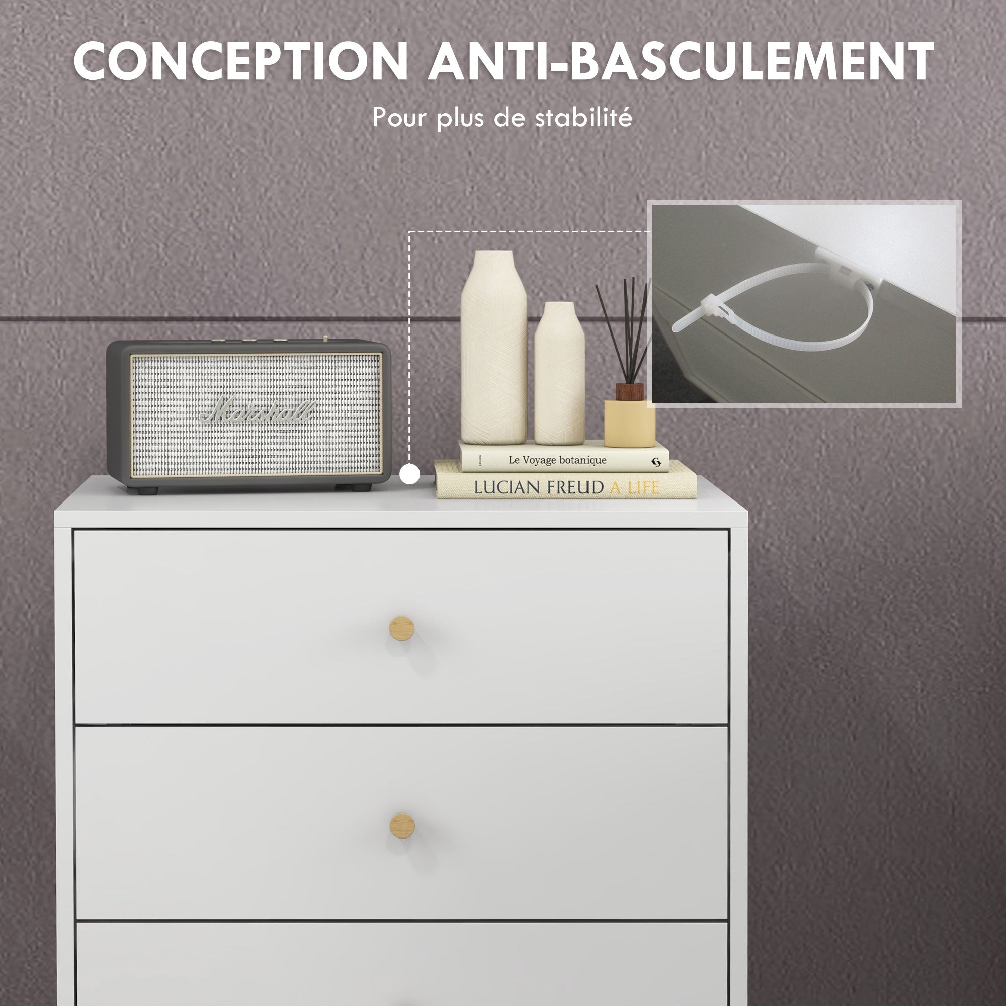 Scandinavian Design 3-Drawer Chest of Drawers White Handle Tapered Solid Pine Legs Storage Unit