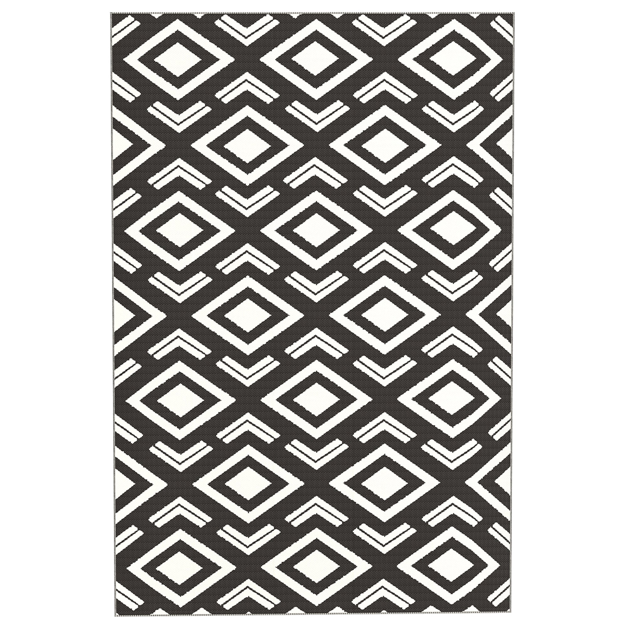 Outdoor Carpet Durable Weatherproof Outdoor Rug with Carry Bag, Foldable Boho-Style Carpet, Outdoor Rug for Living Room Balcony Garden Patio Bathroom Hall Kitchen, 182 x 274 cm Black+White