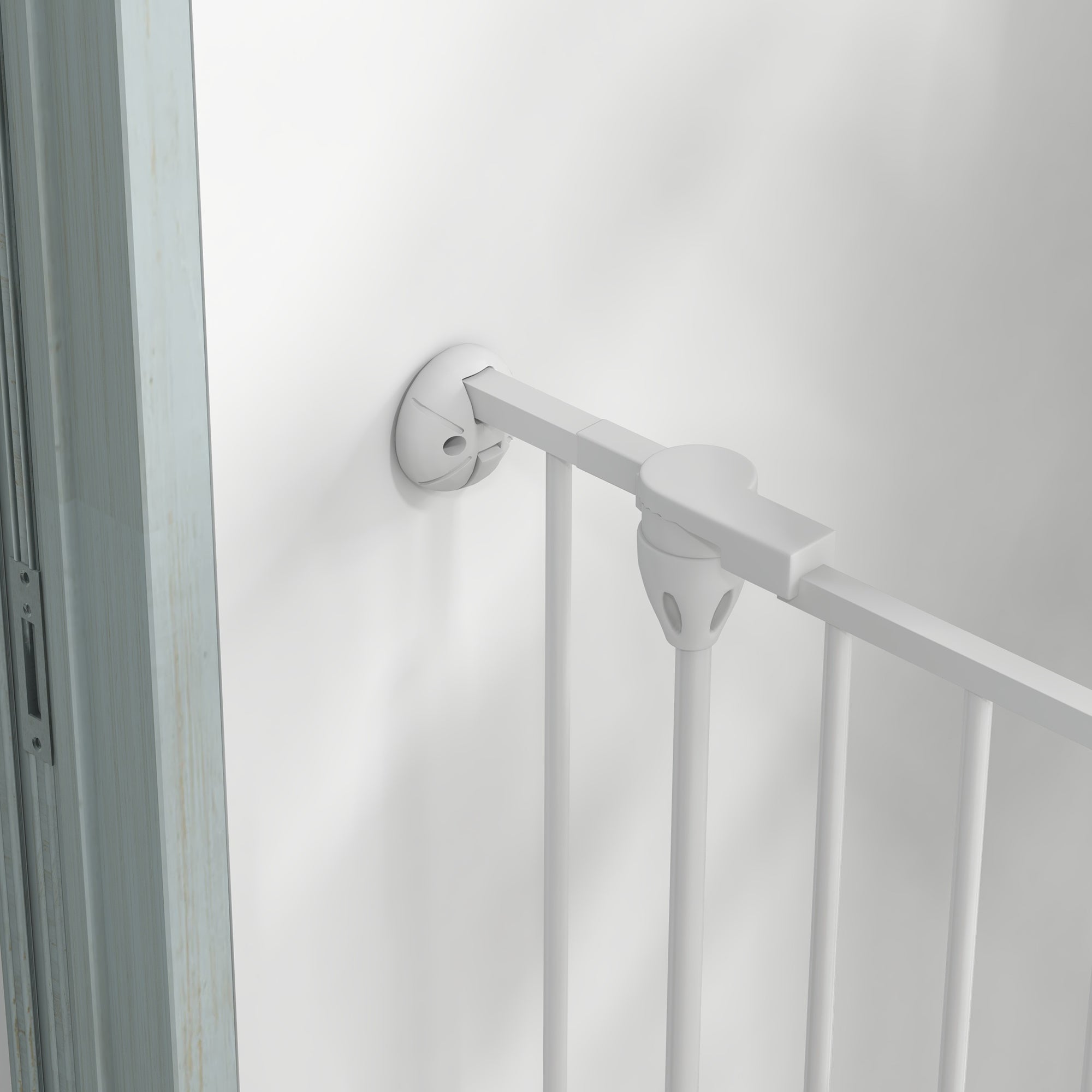 Medium and Large Foldable Dog Gate with Double Safety Lock, Modular Metal and Plastic Safety Gate, 123x102x100 cm, White