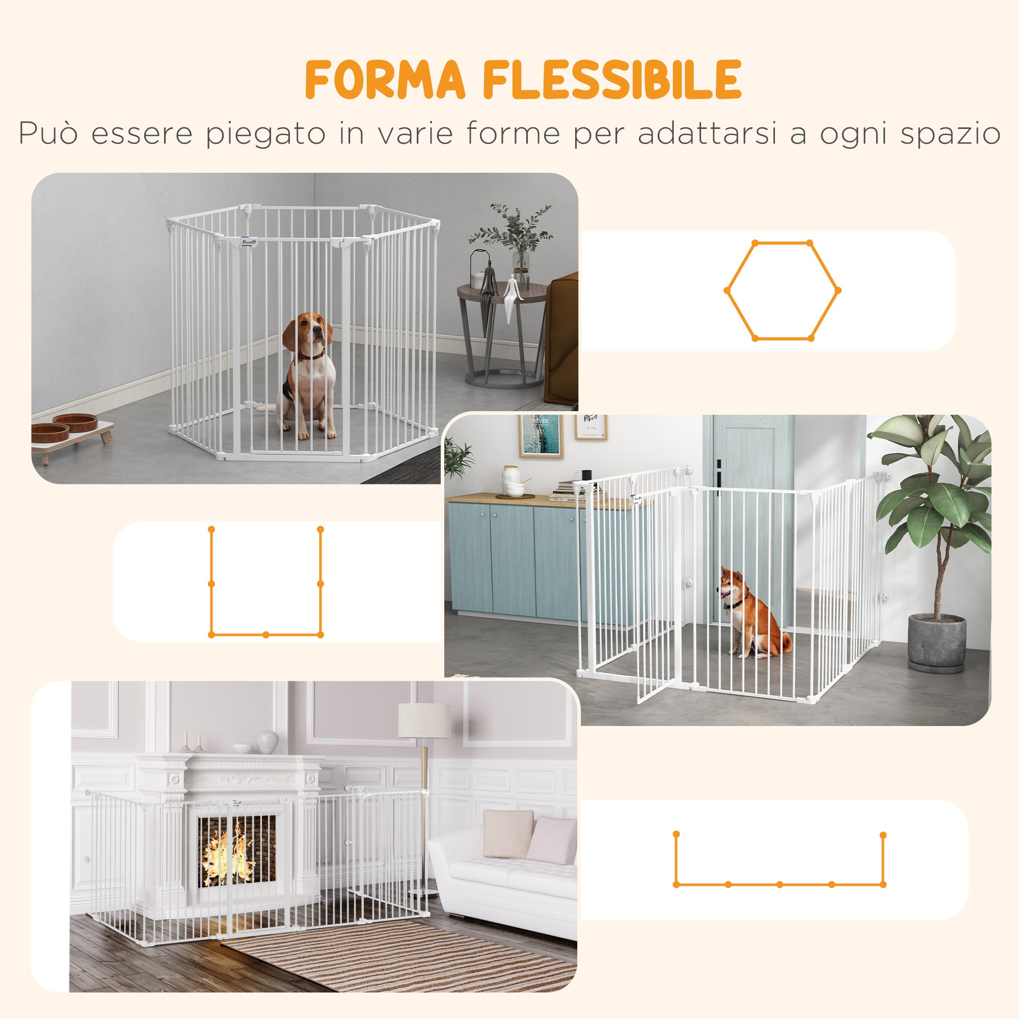 Medium and Large Foldable Dog Gate with Double Safety Lock, Modular Metal and Plastic Safety Gate, 123x102x100 cm, White