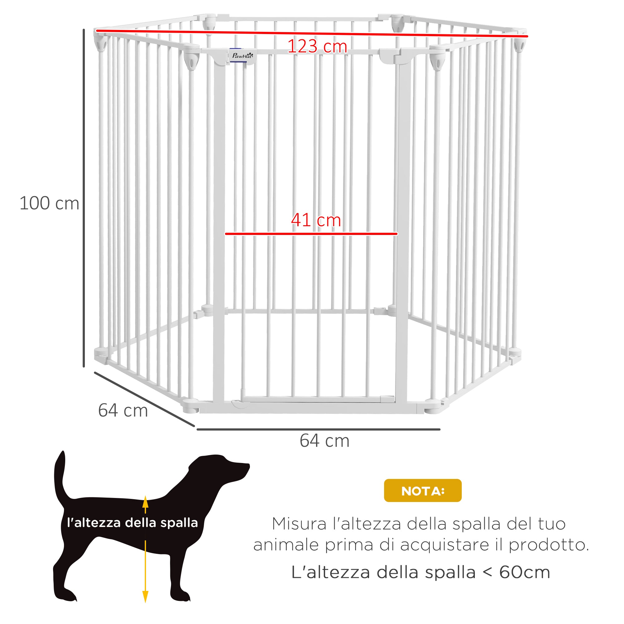 Medium and Large Foldable Dog Gate with Double Safety Lock, Modular Metal and Plastic Safety Gate, 123x102x100 cm, White