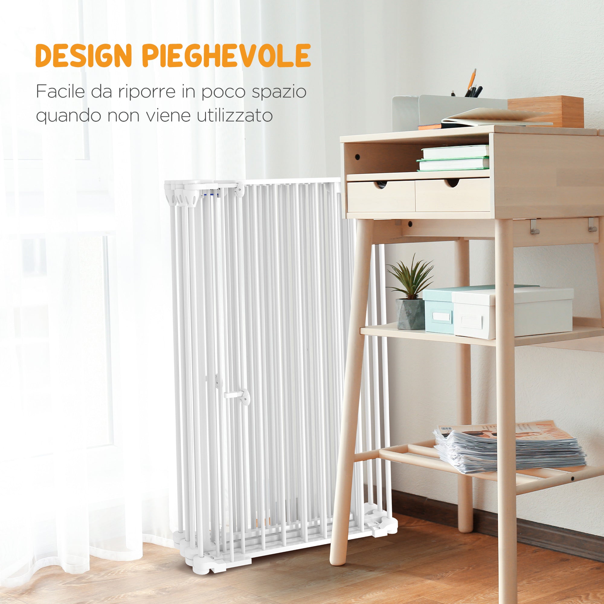 Medium and Large Foldable Dog Gate with Double Safety Lock, Modular Metal and Plastic Safety Gate, 123x102x100 cm, White