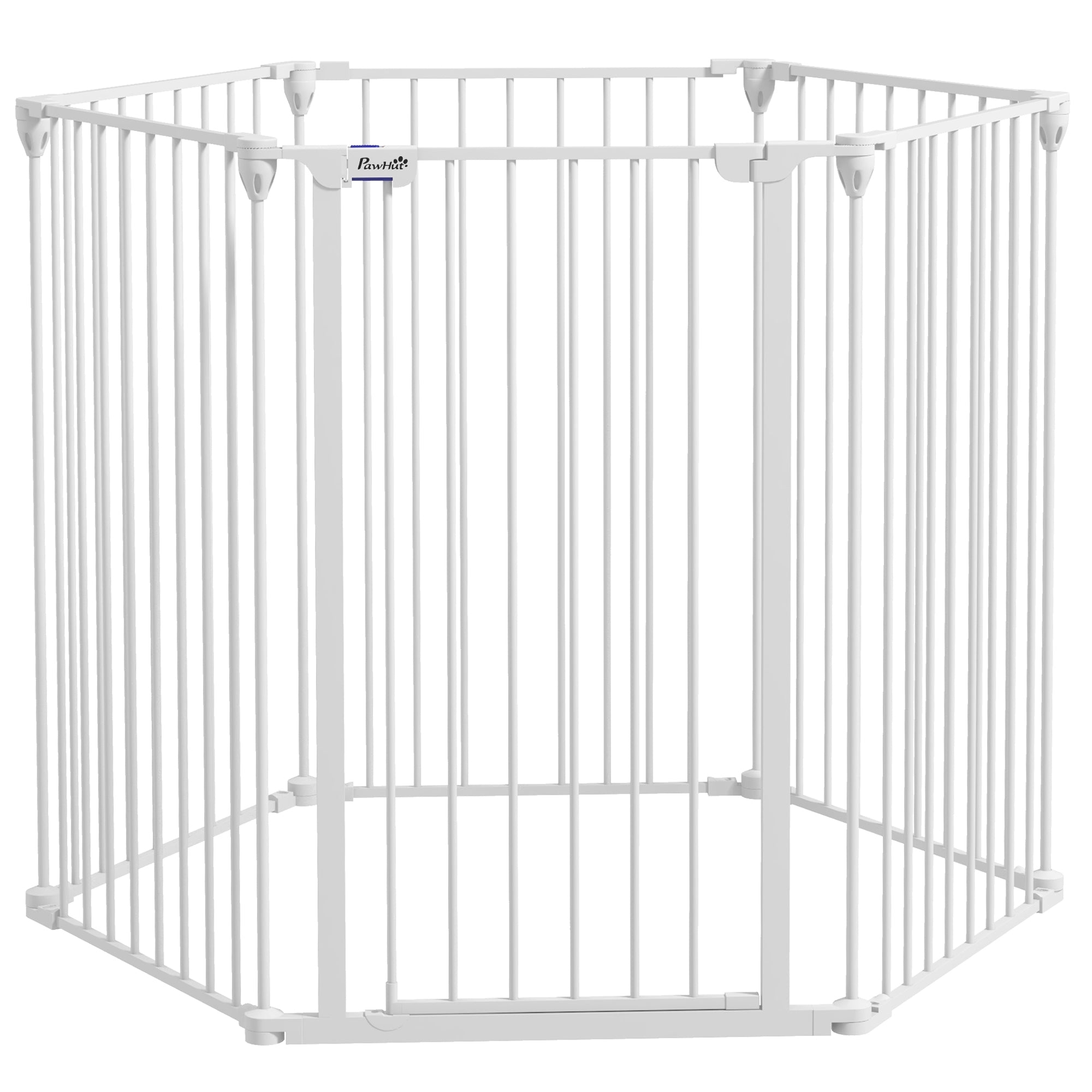 Medium and Large Foldable Dog Gate with Double Safety Lock, Modular Metal and Plastic Safety Gate, 123x102x100 cm, White