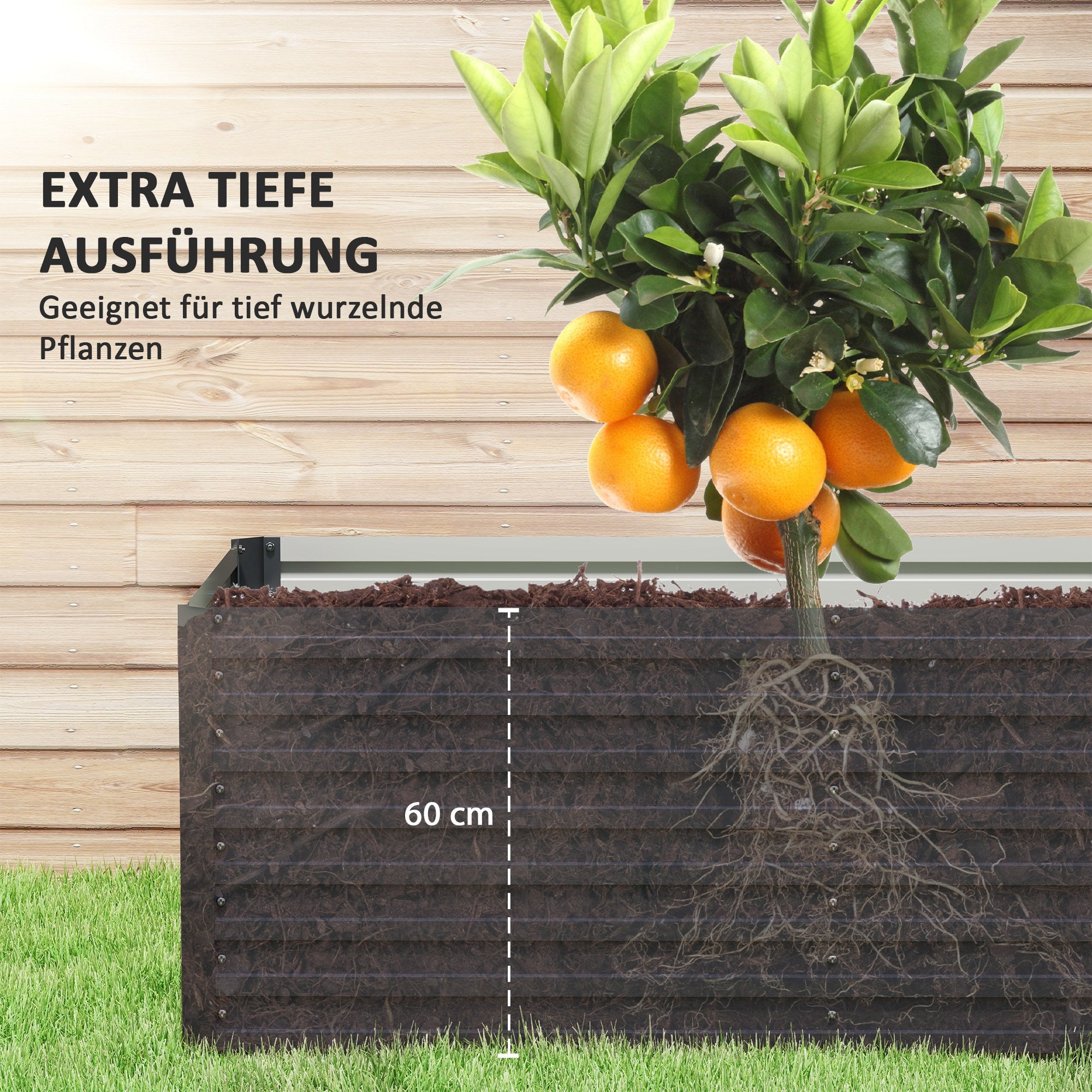 Raised Garden Bed Flower Planter Weather-Resistant, Vegetable Bed Greenhouse Planter Garden Bed Planter Box Made of Galvanized Steel, Flower Box for Terrace & Garden, 240 x 60 x 60 cm