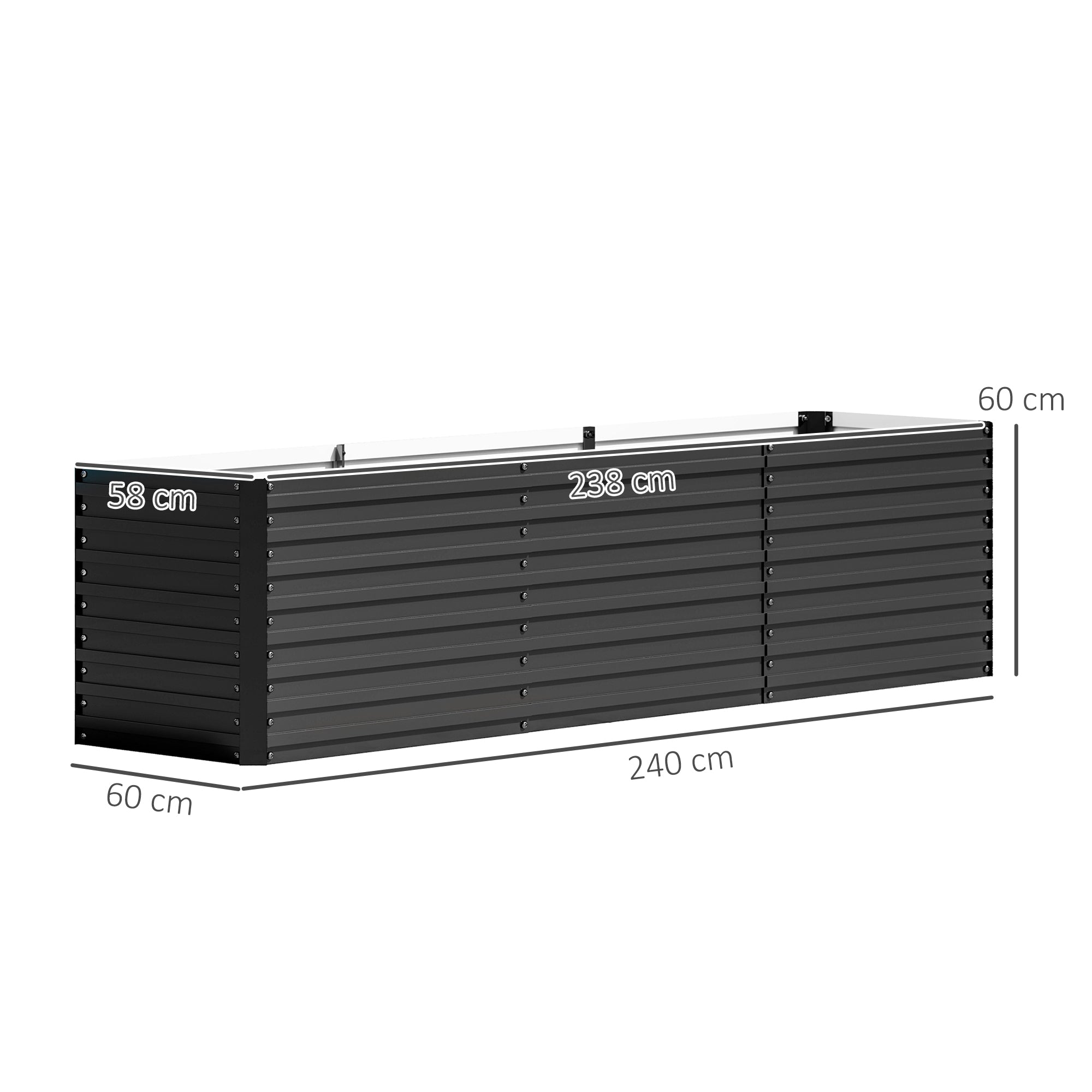 Raised Garden Bed Flower Planter Weather-Resistant, Vegetable Bed Greenhouse Planter Garden Bed Planter Box Made of Galvanized Steel, Flower Box for Terrace & Garden, 240 x 60 x 60 cm