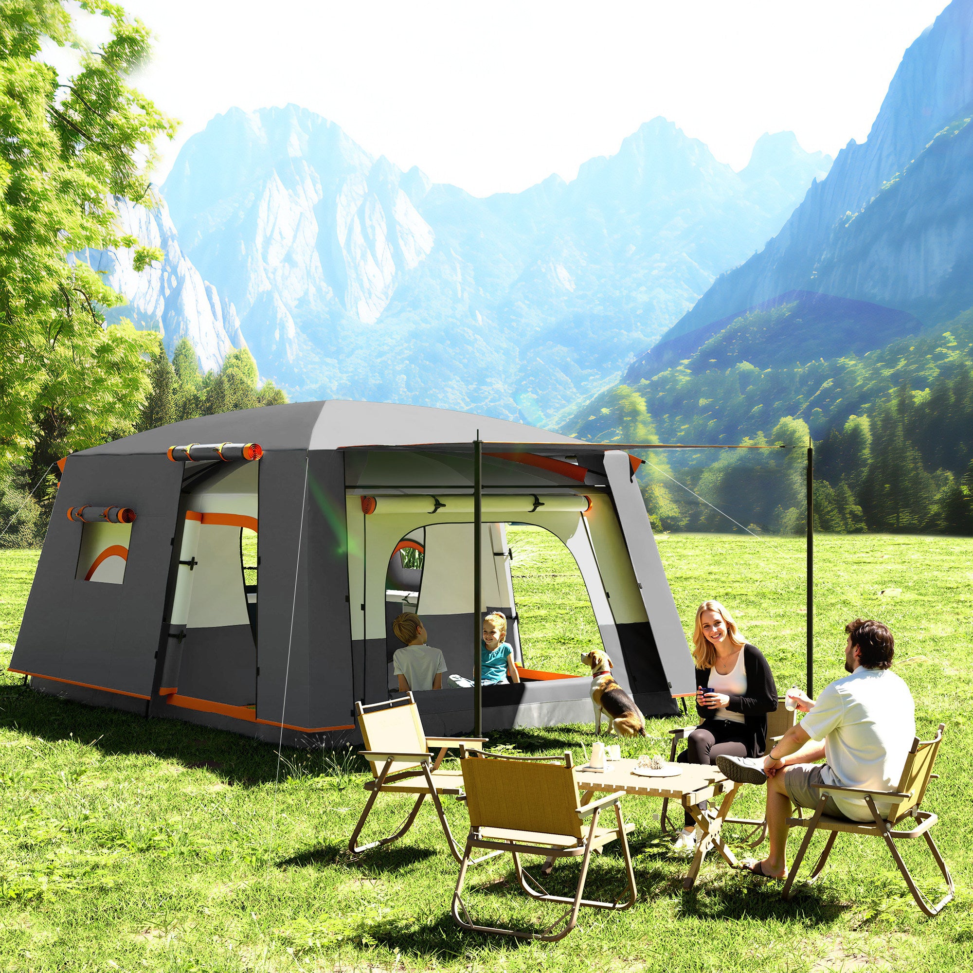 Camping Tent for 4-6 People Lightweight, Stable Waterproof Tunnel Tent with Canopy Groundsheet Side Door Windows Carry Bag Family Tent for Camping Travel Garden