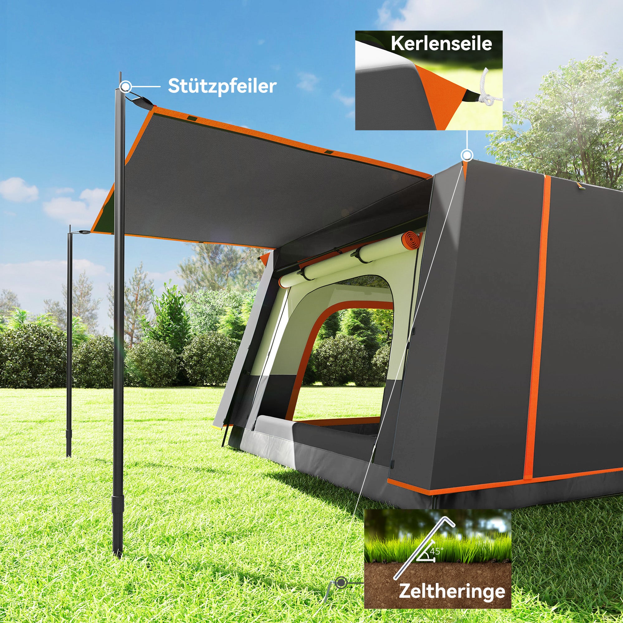 Camping Tent for 4-6 People Lightweight, Stable Waterproof Tunnel Tent with Canopy Groundsheet Side Door Windows Carry Bag Family Tent for Camping Travel Garden