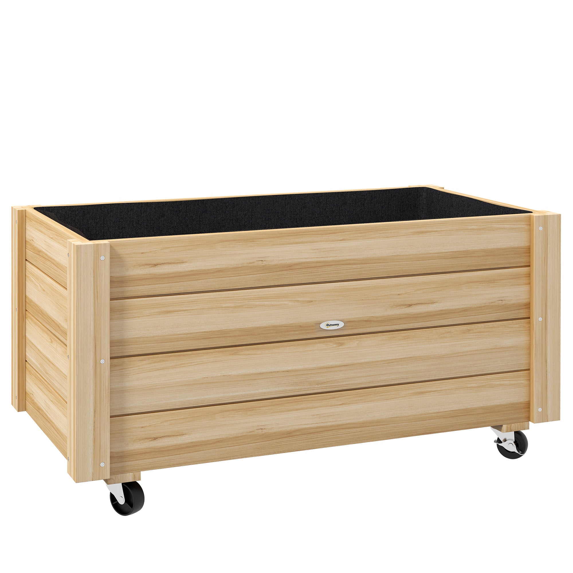 Wooden Planter with Wheels Garden Planter Cultivation Planter with Drainage Holes and Non-woven Fabric for Growing Flowers Plants Outdoor Balcony Terrace 89x48x47 cm Natural