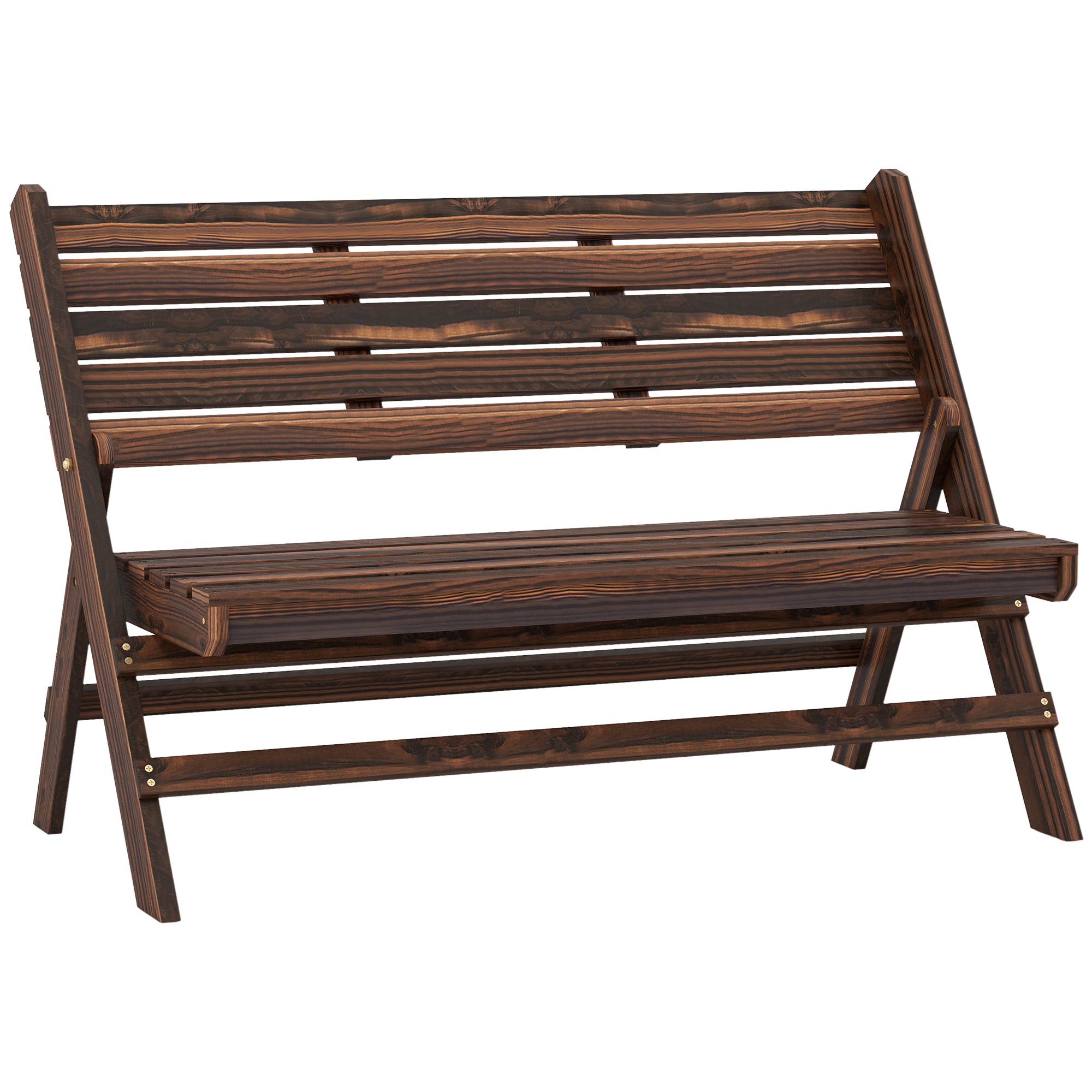 Garden Bench, 2-Seater Wooden Bench with Backrest, Park Bench, Holds up to 250 kg, for Garden, Balcony, Charred, 122 x 63 x 83 cm