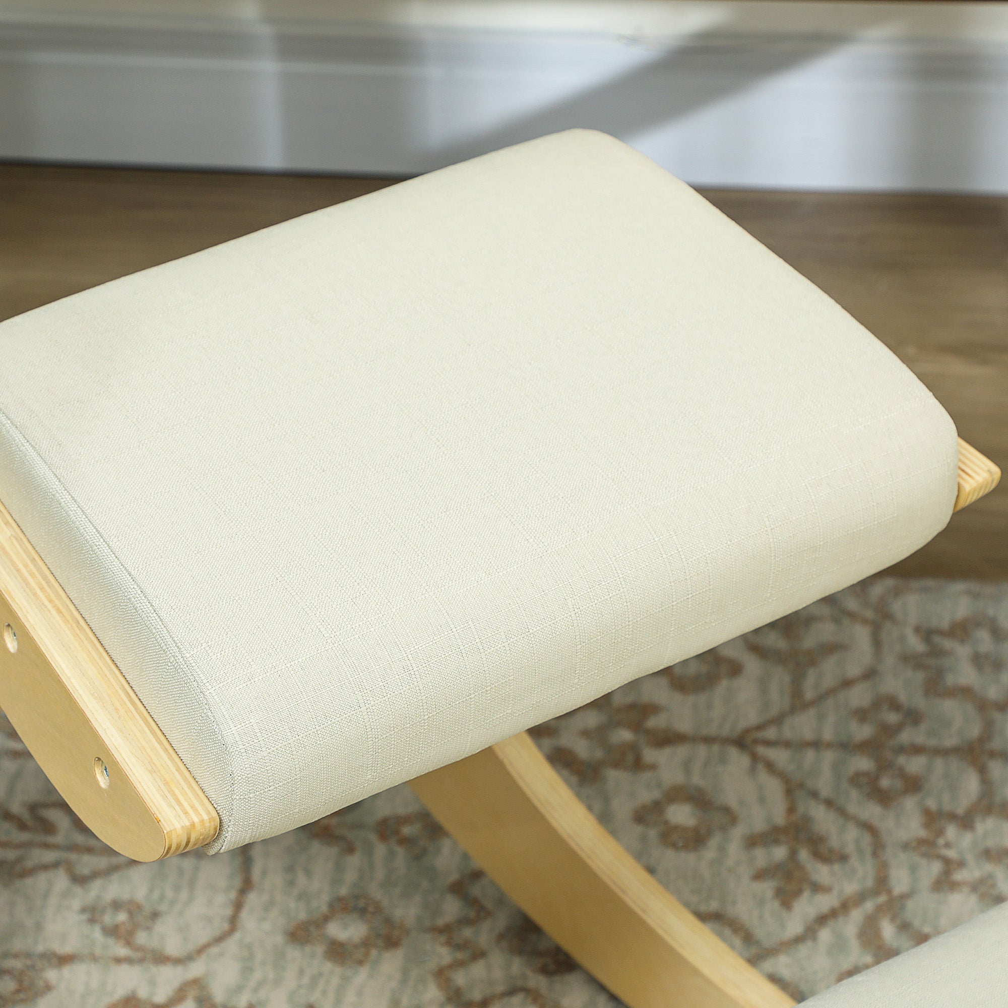 Kneeling Chair with Rocking Motion, Ergonomic Posture Chair in Linen Fabric and Birchwood, 55x85x55 cm, Cream