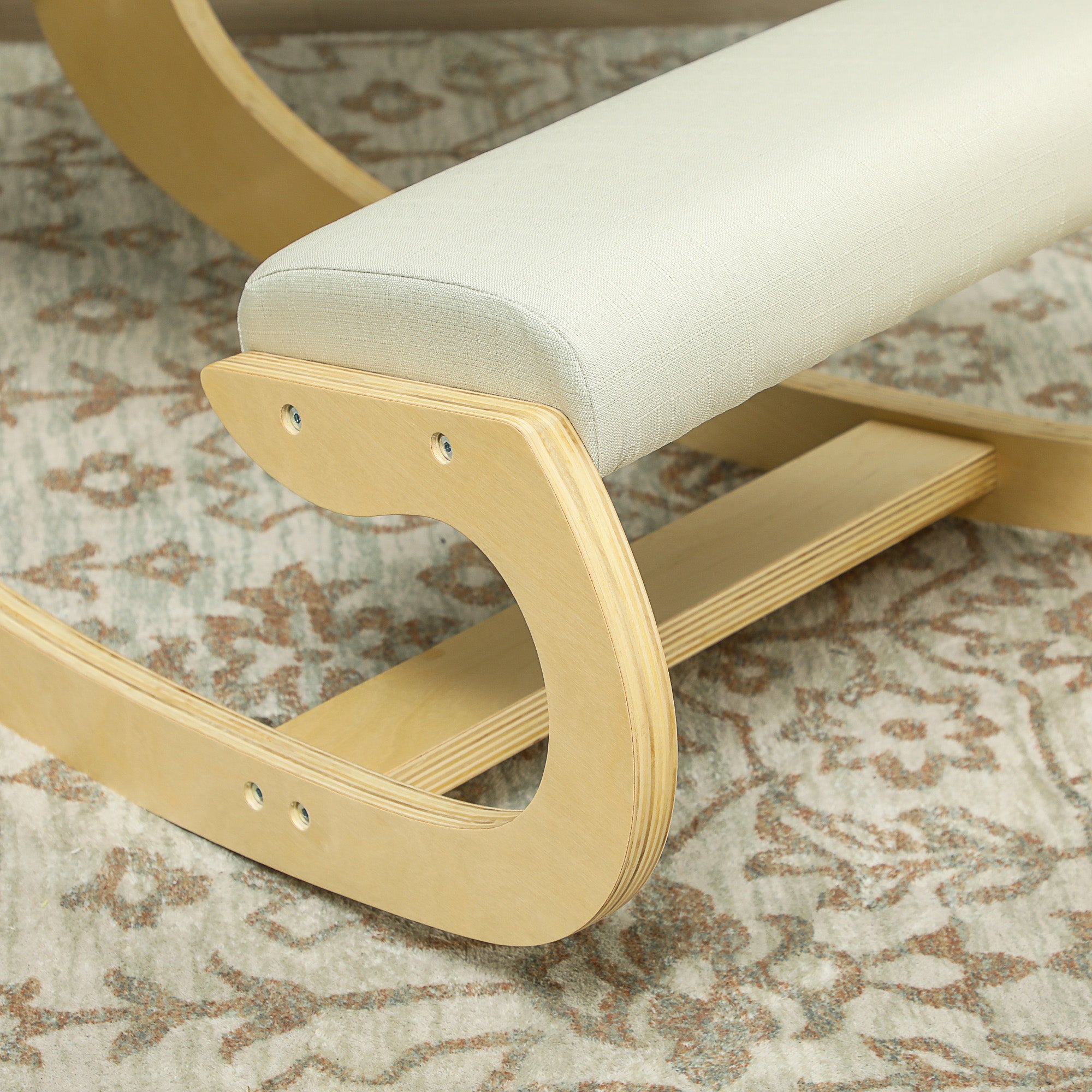 Kneeling Chair with Rocking Motion, Ergonomic Posture Chair in Linen Fabric and Birchwood, 55x85x55 cm, Cream