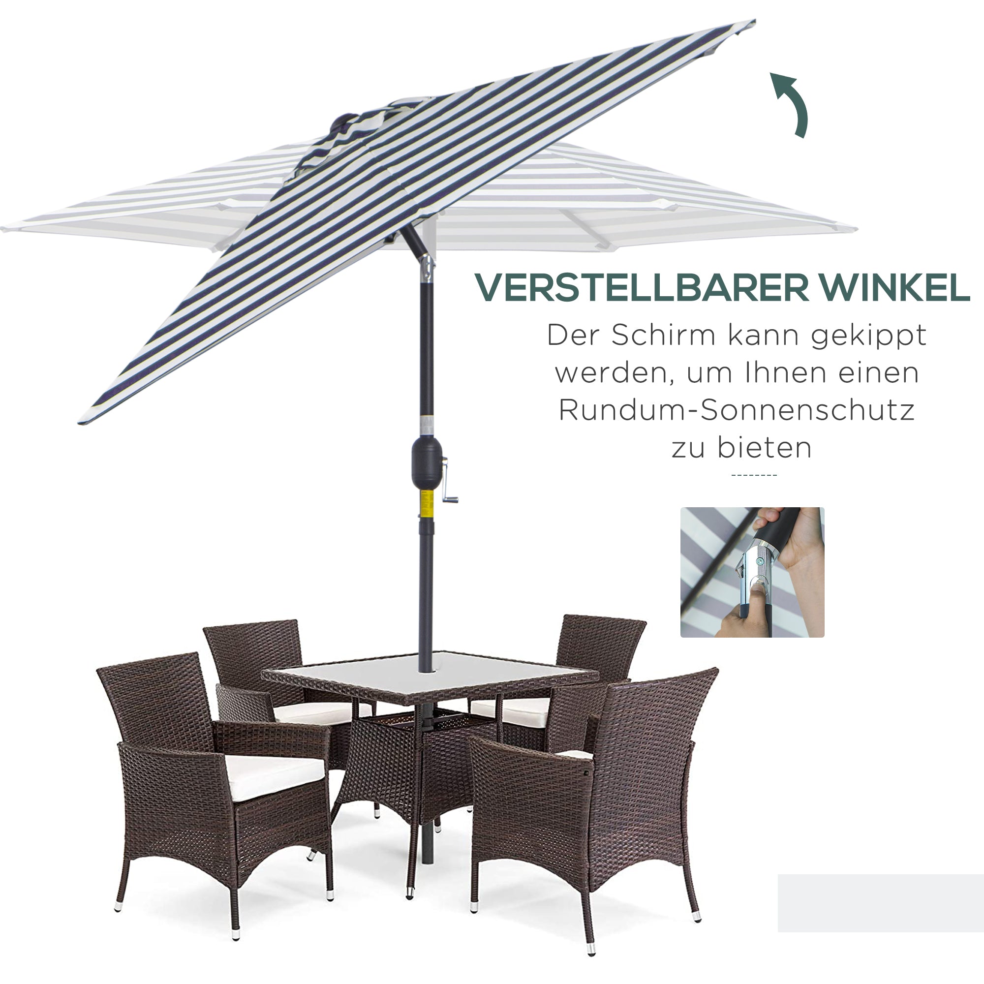 Parasol Garden Umbrella Terrace Umbrella Frame Steel Outdoor Blue Stripe Ø230 x 216 cm