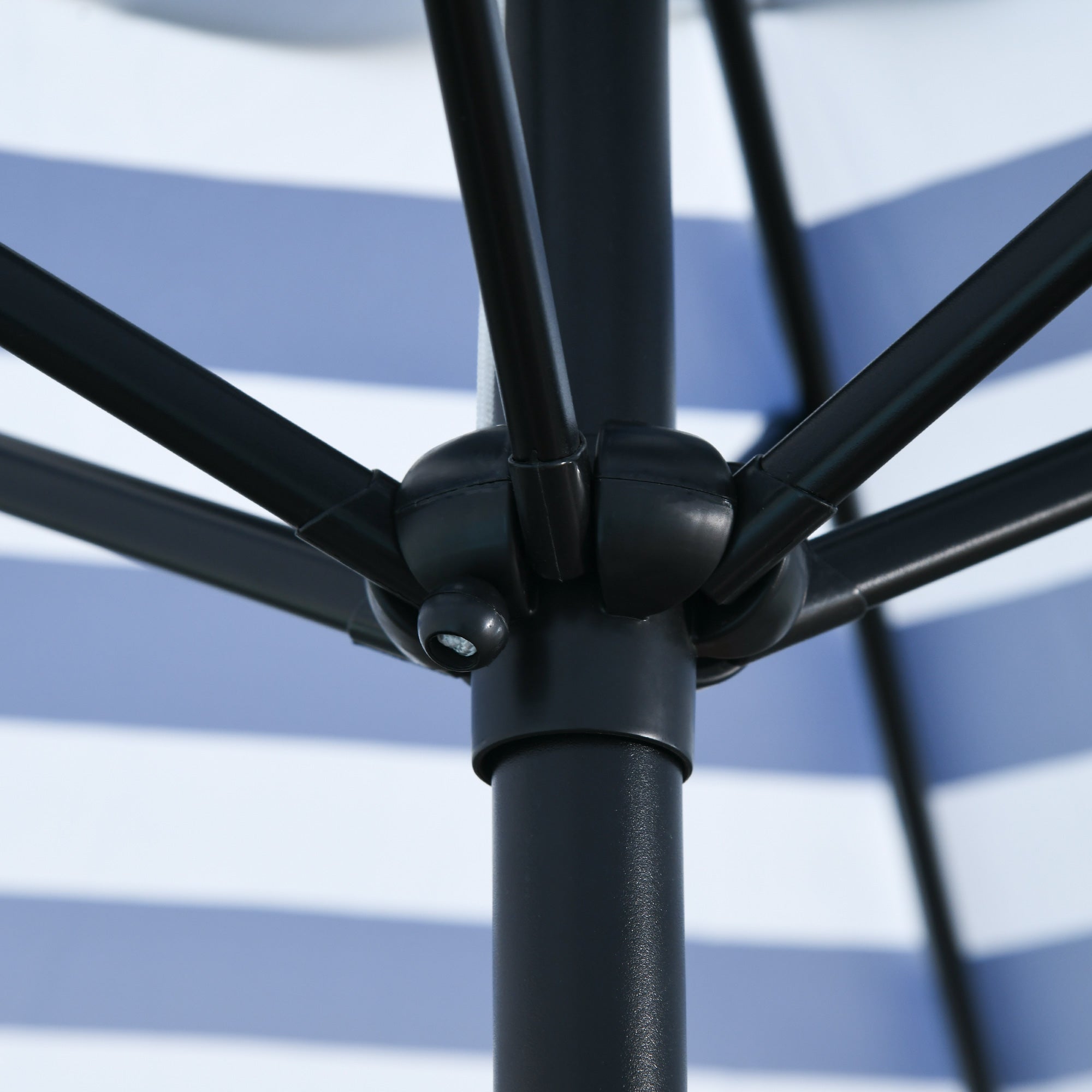 Parasol Garden Umbrella Terrace Umbrella Frame Steel Outdoor Blue Stripe Ø230 x 216 cm