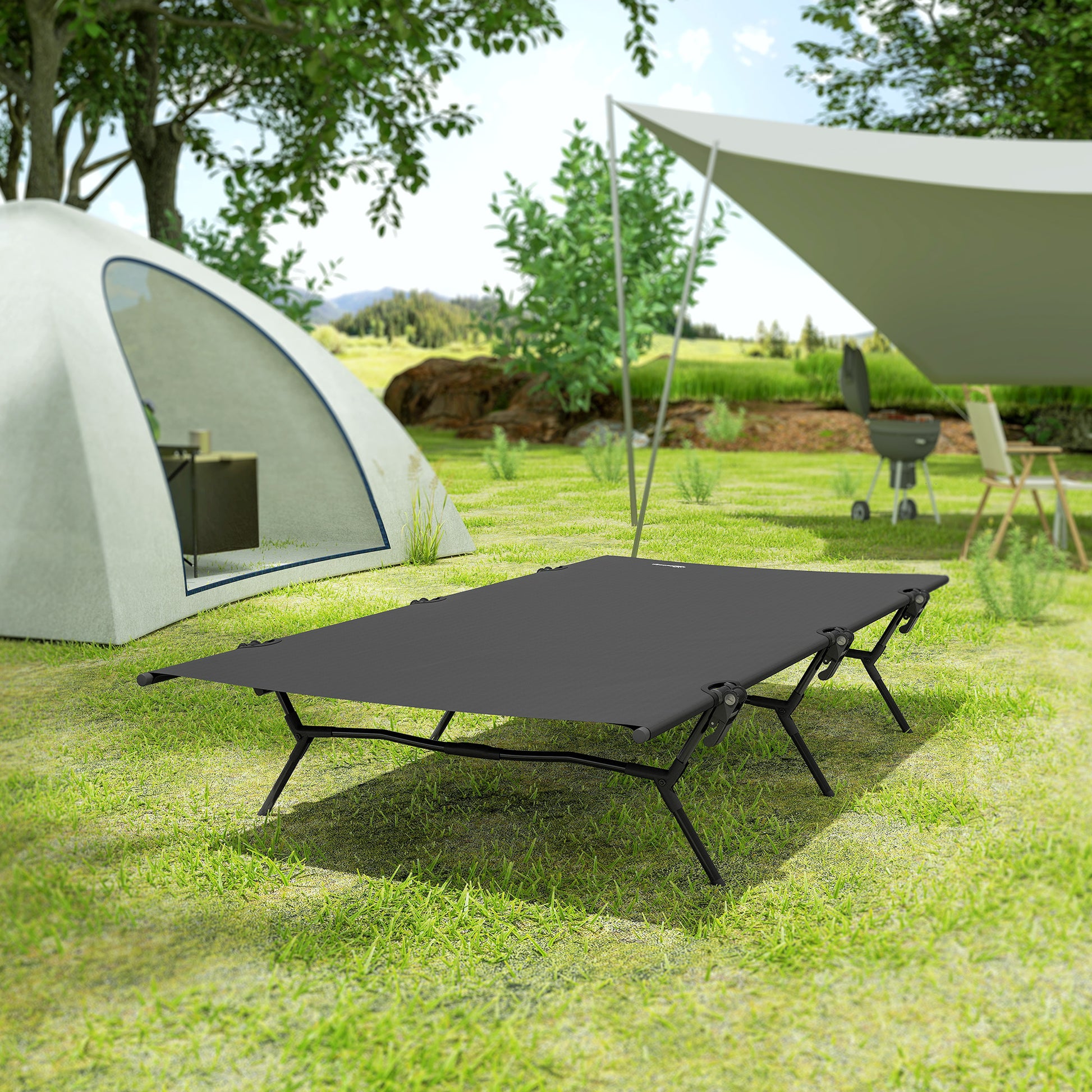 Folding Camp Bed Camping Cot with Carrying Bag 200 x 100 x 36 cm Guest Bed up to 120 kg Extra Wide Camp Cot for Adults Folding Bed for Indoor, Outdoor, Garden Camping Travel Black