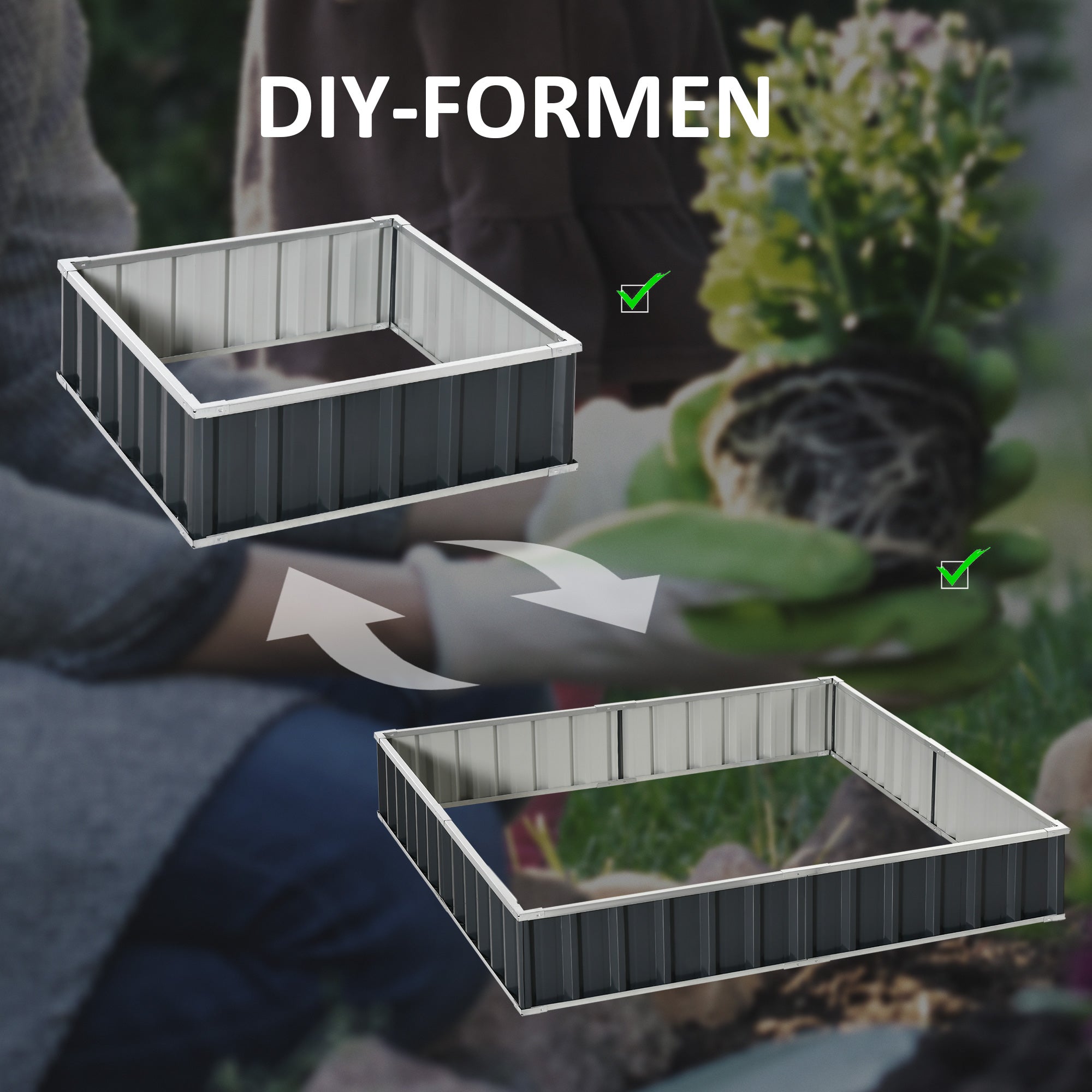 Steel Raised Garden Bed DIY Garden Bed with T-shaped Plant Markers Gloves Planting Bed Herb Bed Flower Stand for Balcony Garden Dark Gray 258 x 90 x 30 cm