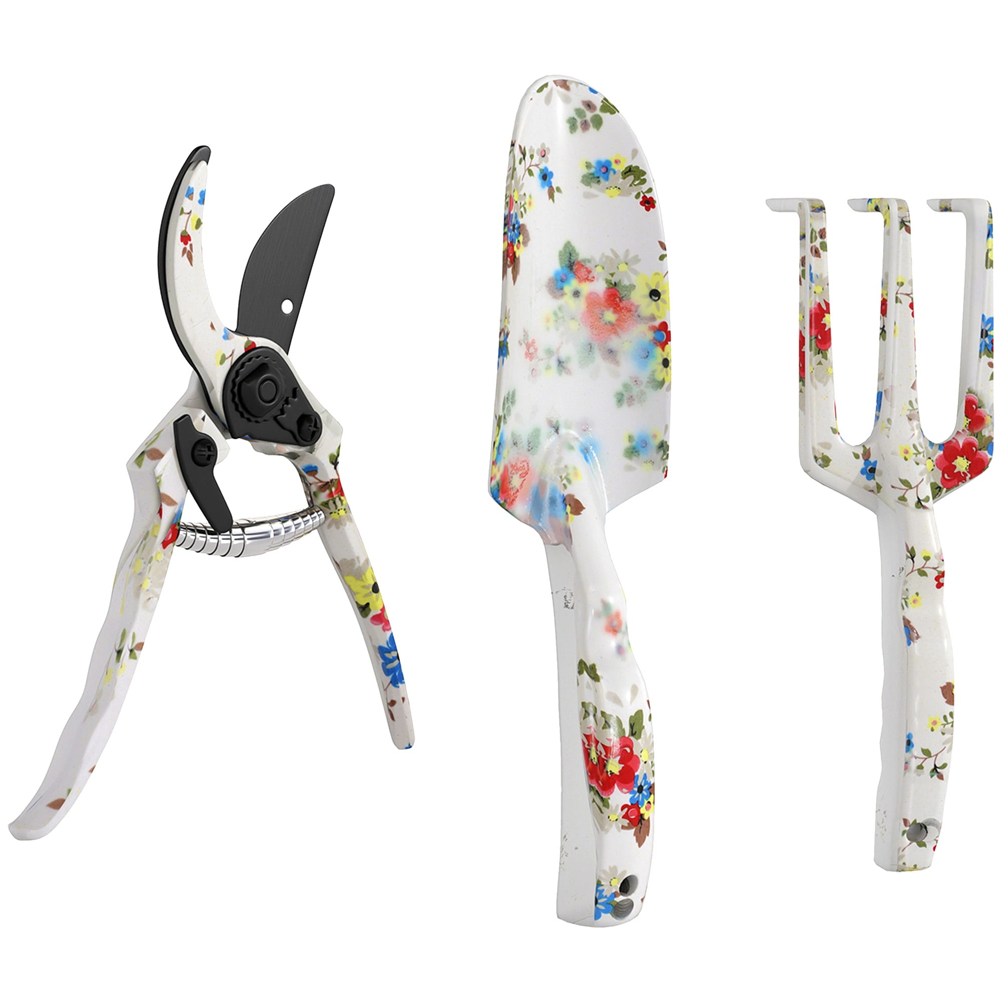 3-Piece Aluminum Gardening Set - Secateur, Trowel, Hand Rake, Floral Pattern - Ideal for Plant Trimming and Maintenance
