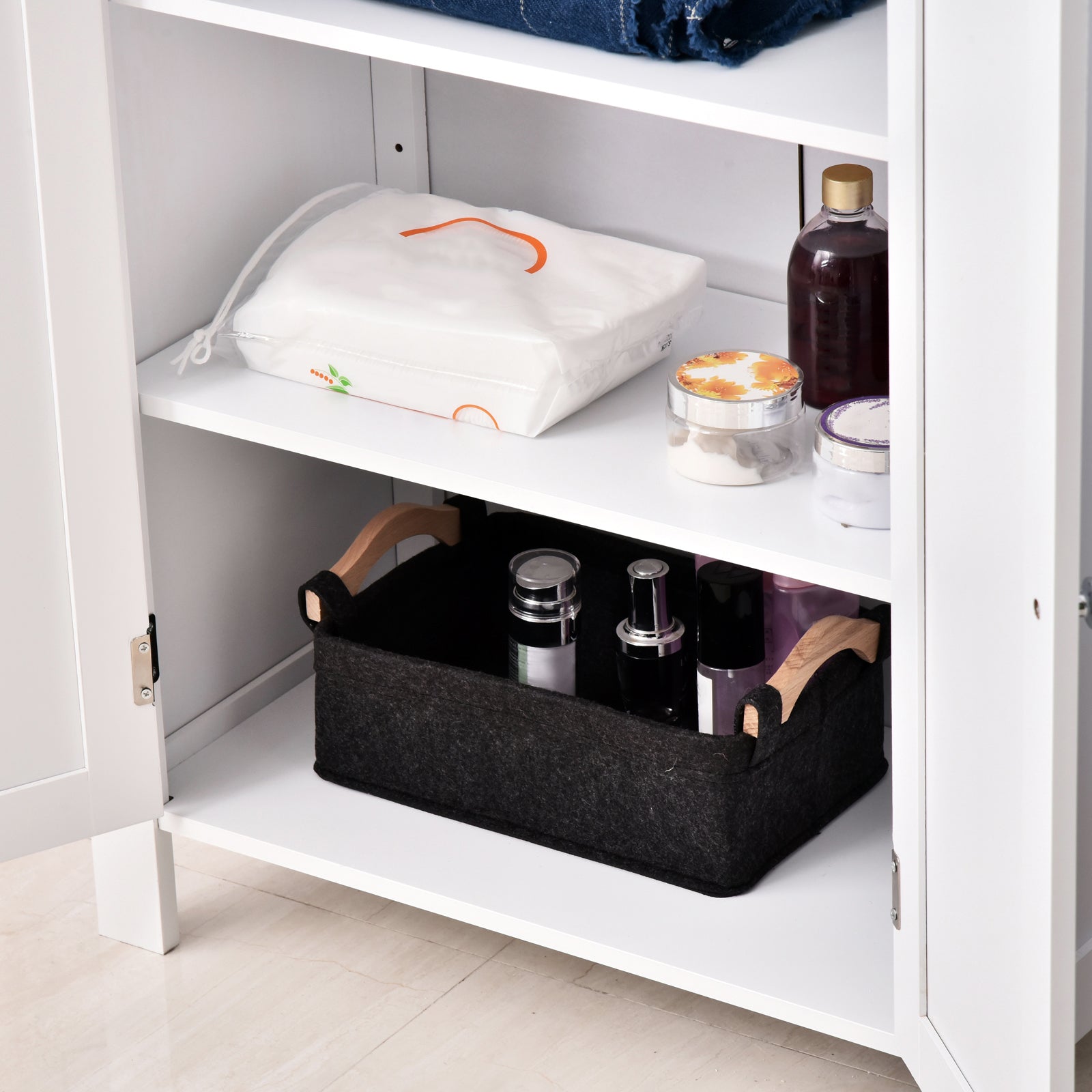 Bathroom Cabinet with 2 Doors and 2 Adjustable Interior Shelves Storage Unit for Living Room Kitchen Anti-tip 60x30x80 cm White