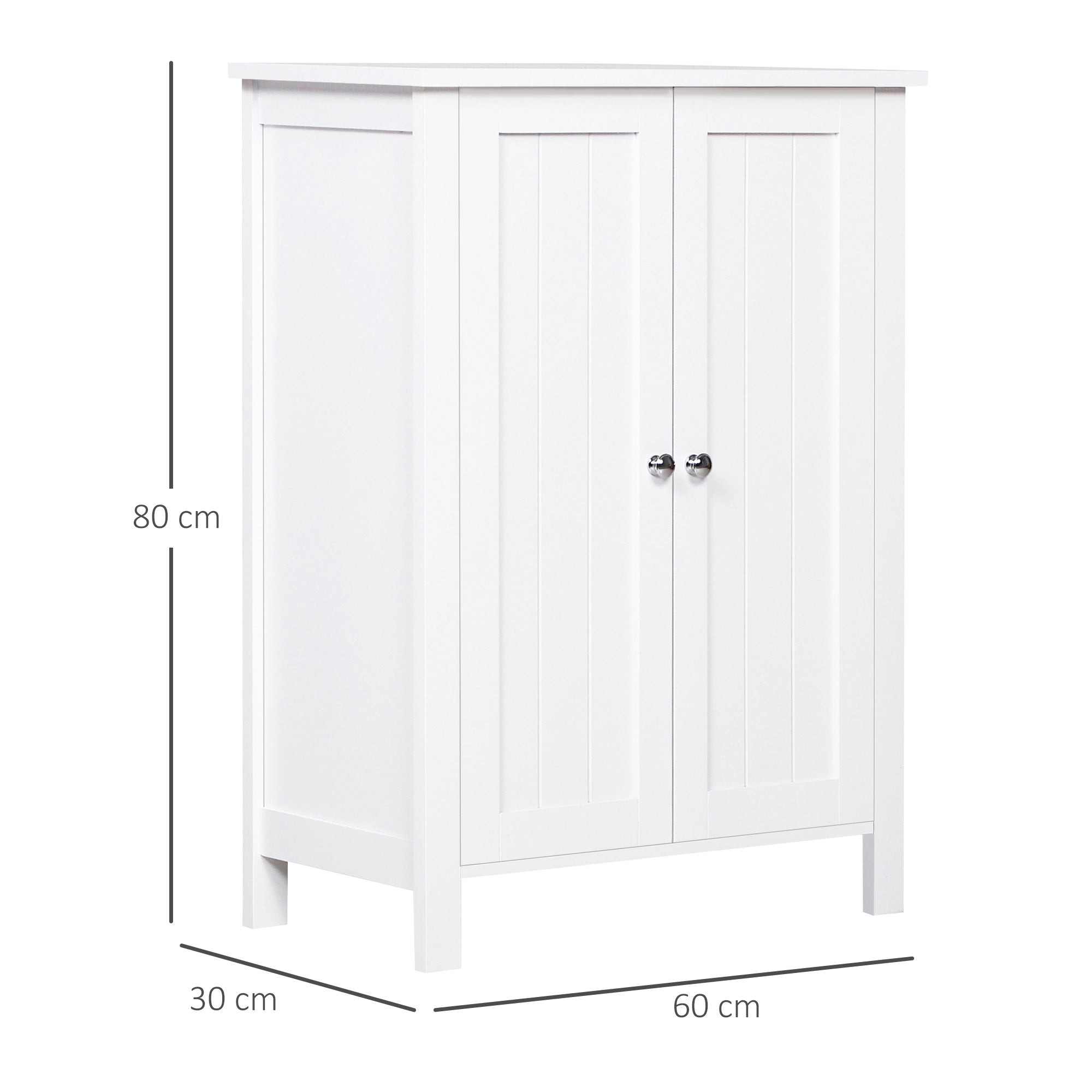 Bathroom Cabinet with 2 Doors and 2 Adjustable Interior Shelves Storage Unit for Living Room Kitchen Anti-tip 60x30x80 cm White