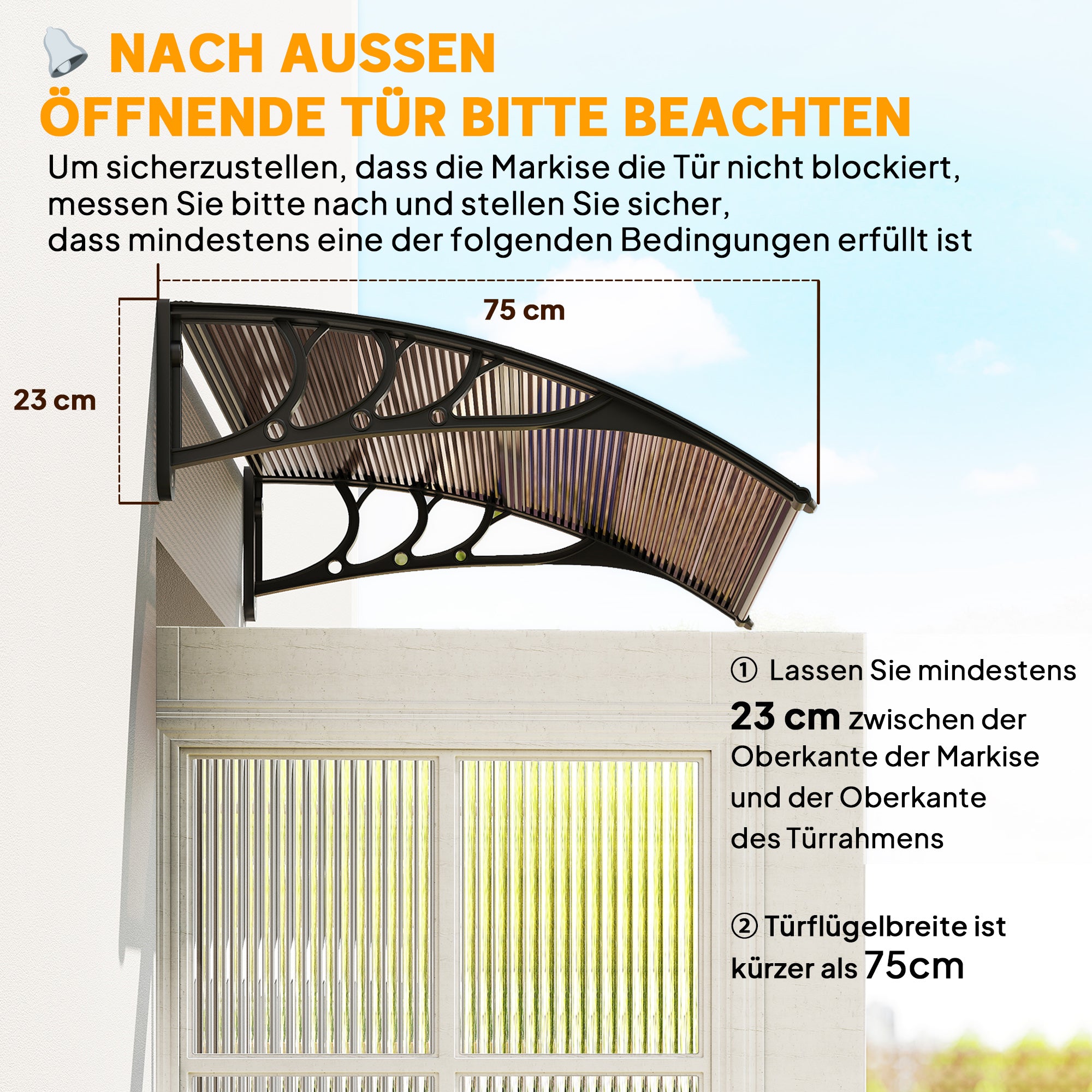 Door Canopy Front Door Canopy 75 x 100 cm Pultvordach Overhang Polycarbonate Brown