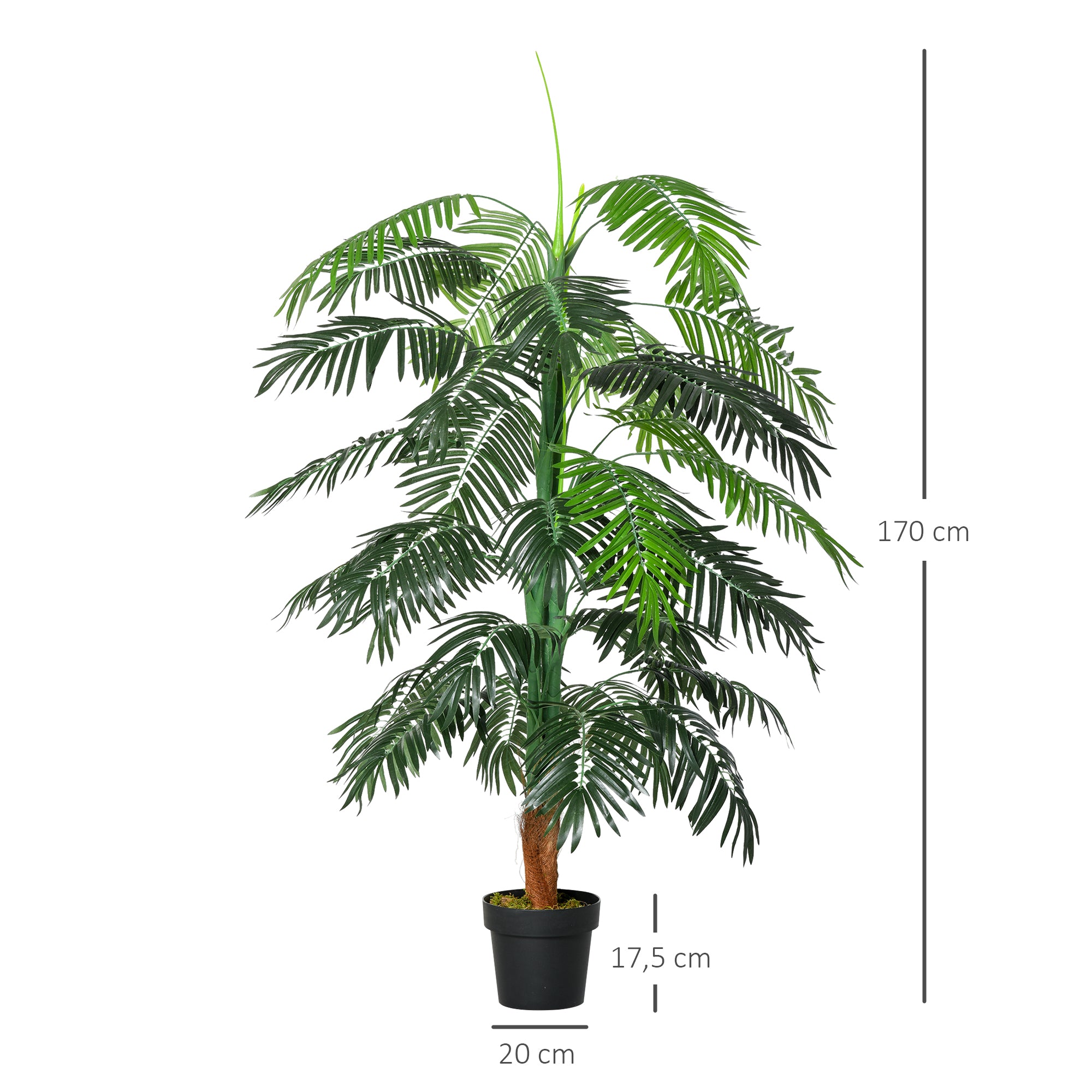 Artificial Palm Tree Height 1.7m Artificial Trunk Branches Lichen Large Leaves Highly Realistic Pot Included