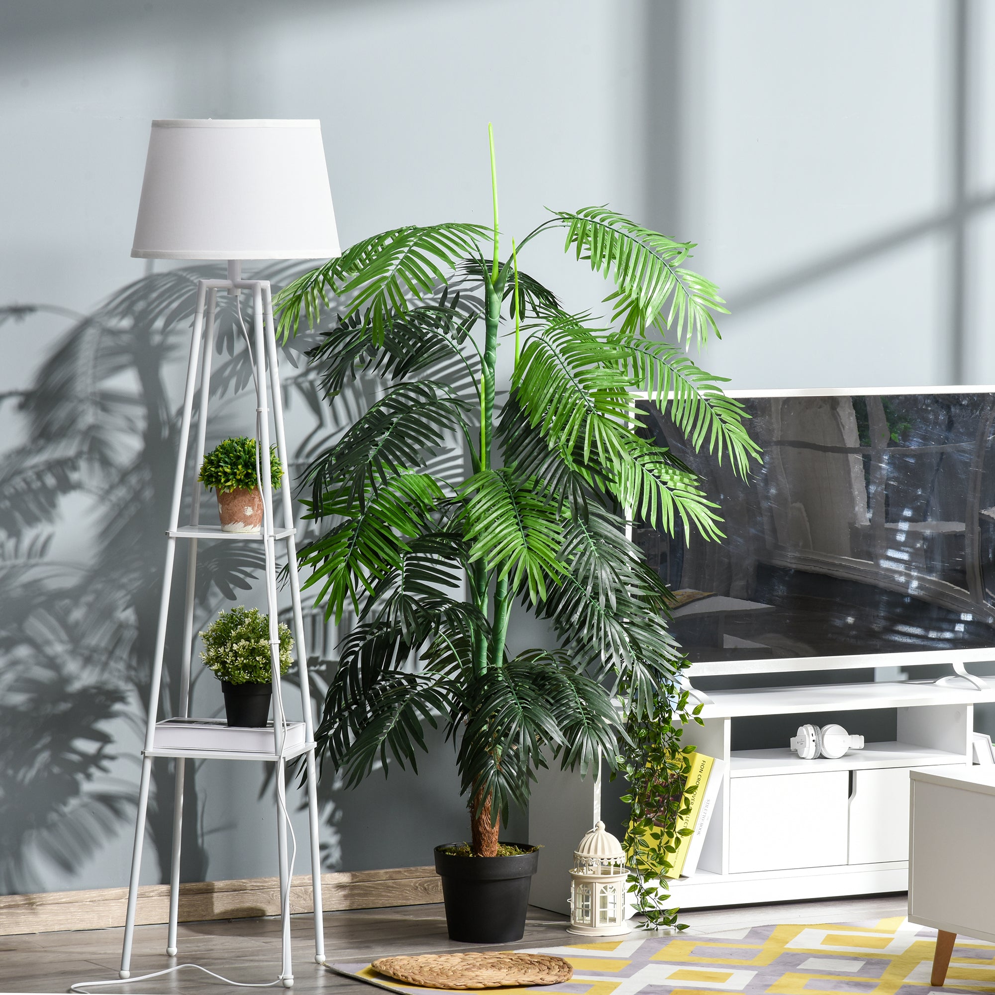 Artificial Palm Tree Height 1.7m Artificial Trunk Branches Lichen Large Leaves Highly Realistic Pot Included