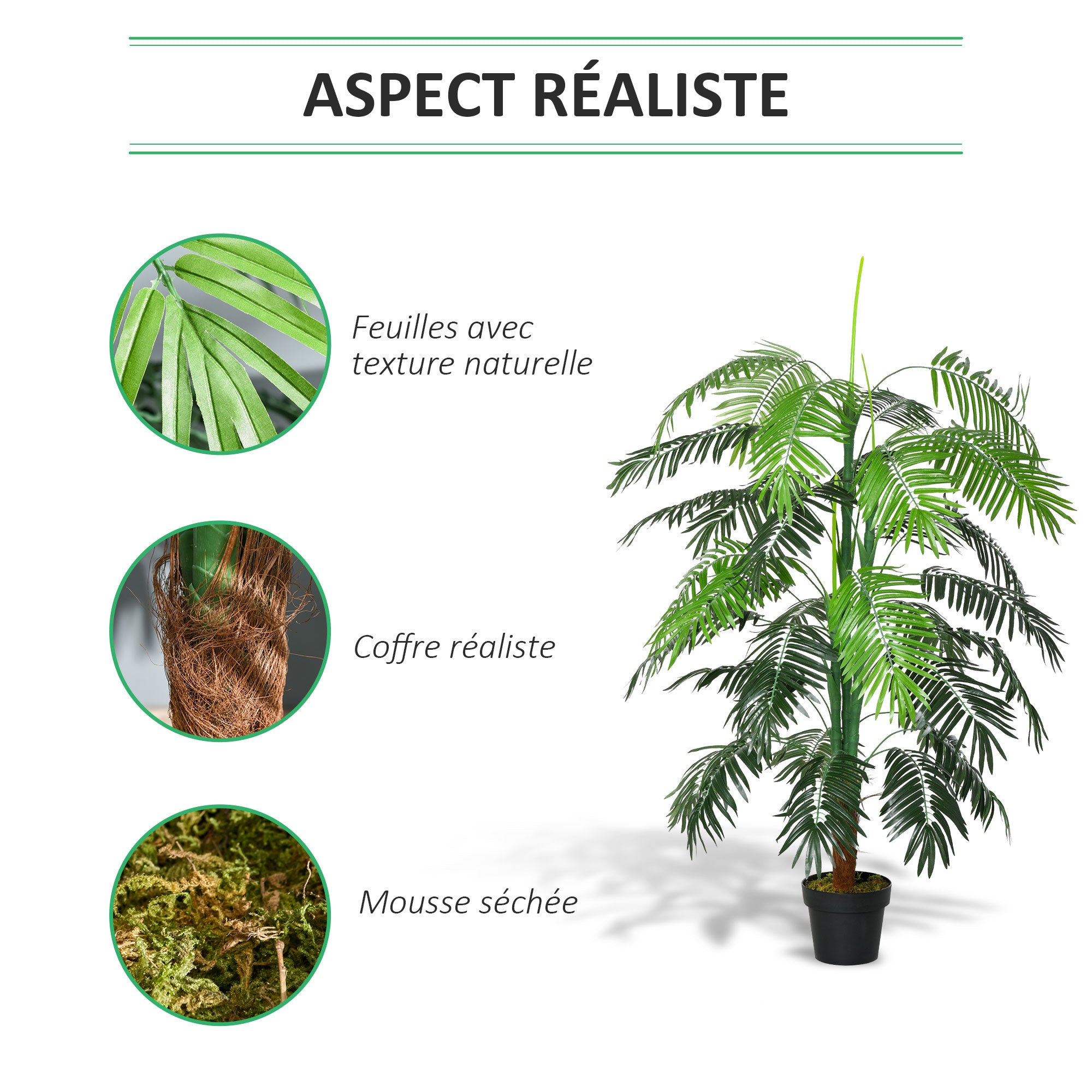 Artificial Palm Tree Height 1.7m Artificial Trunk Branches Lichen Large Leaves Highly Realistic Pot Included