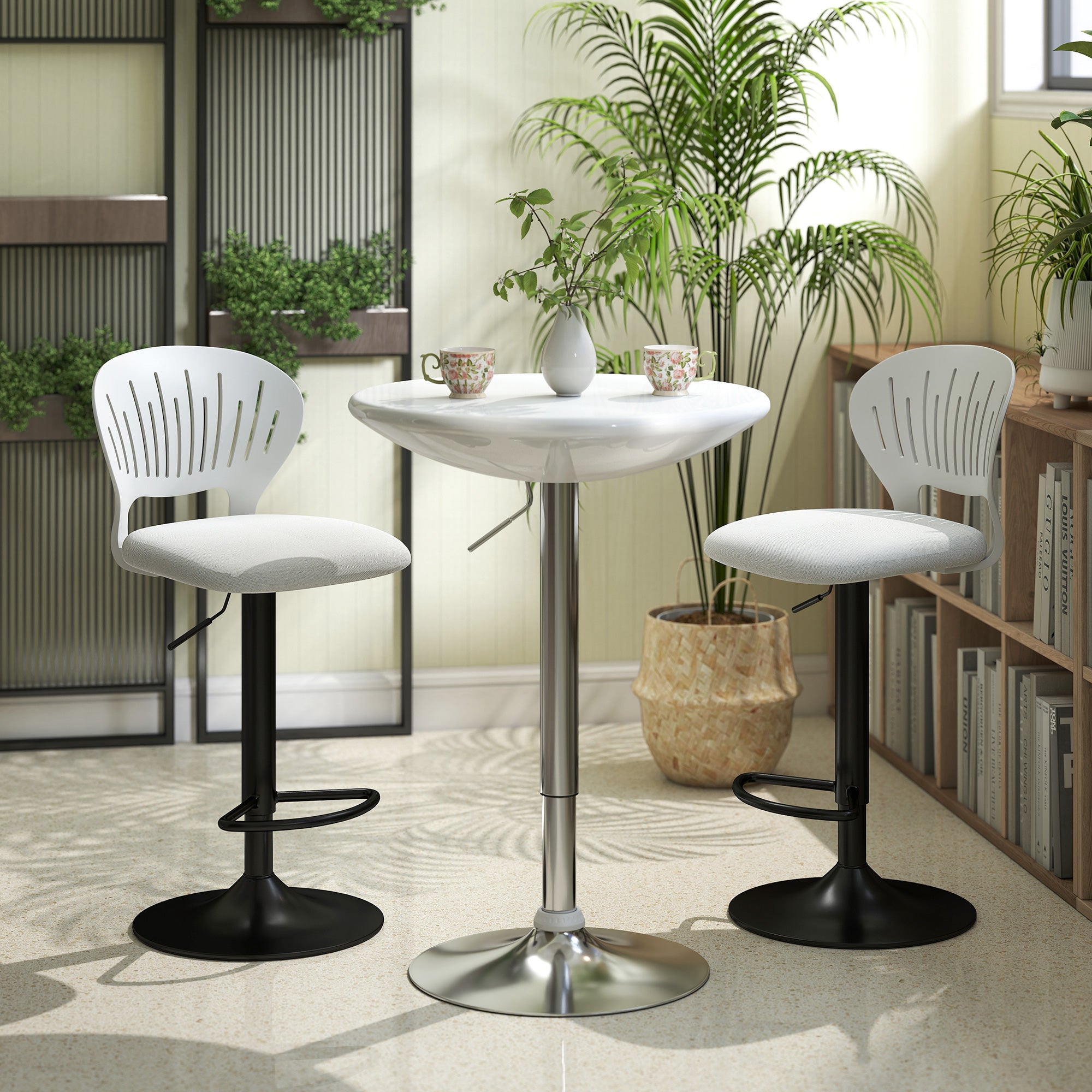 2-Pack Swivel Bar Stools — Height Adjustable Seat 23.4–31.7 in, Breathable Back & Footrest, White