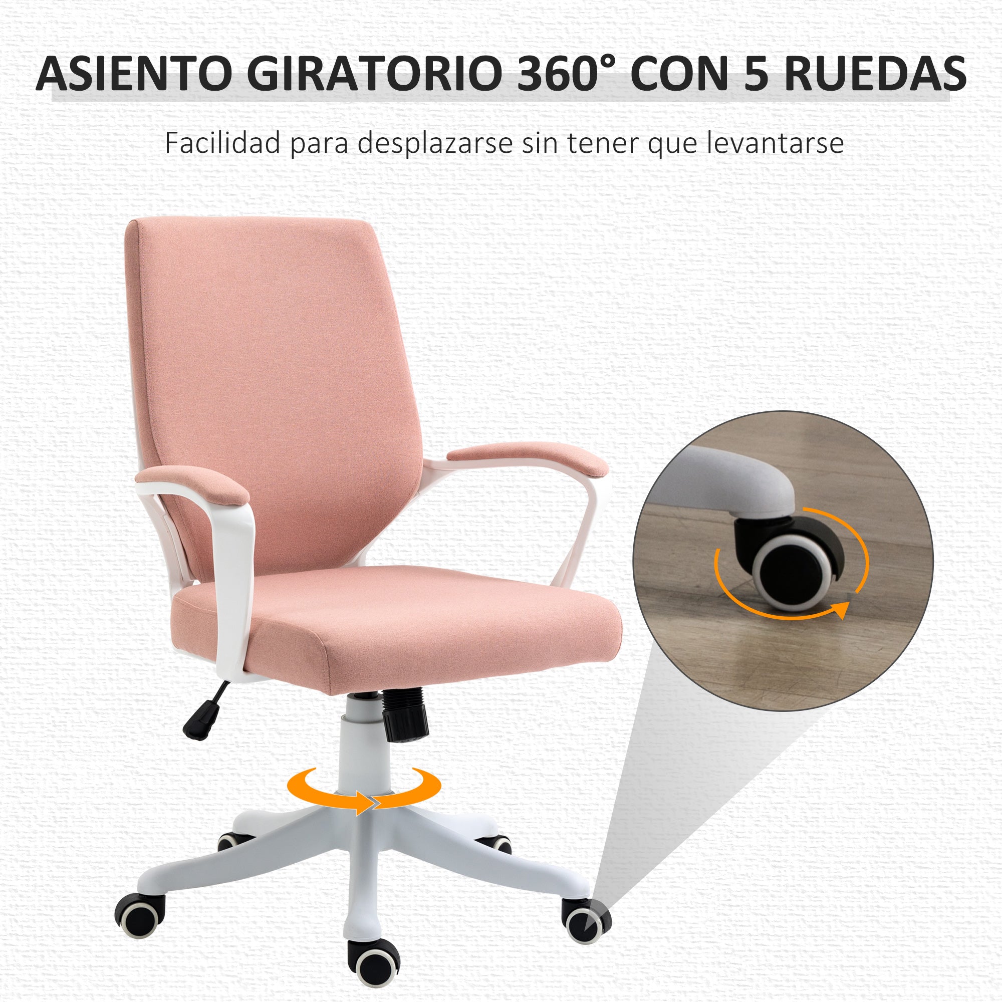 Swivel Office Chair with Armrests and Adjustable Height for Bedroom Living Room Load 120 kg 62x69x92-100 cm Pink