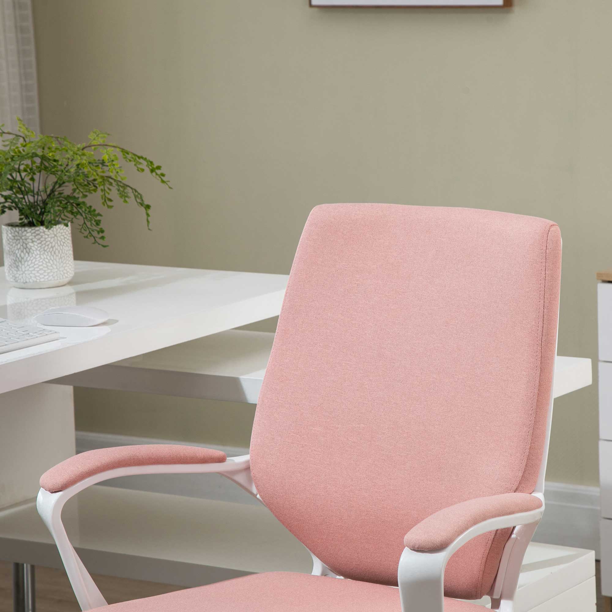 Swivel Office Chair with Armrests and Adjustable Height for Bedroom Living Room Load 120 kg 62x69x92-100 cm Pink