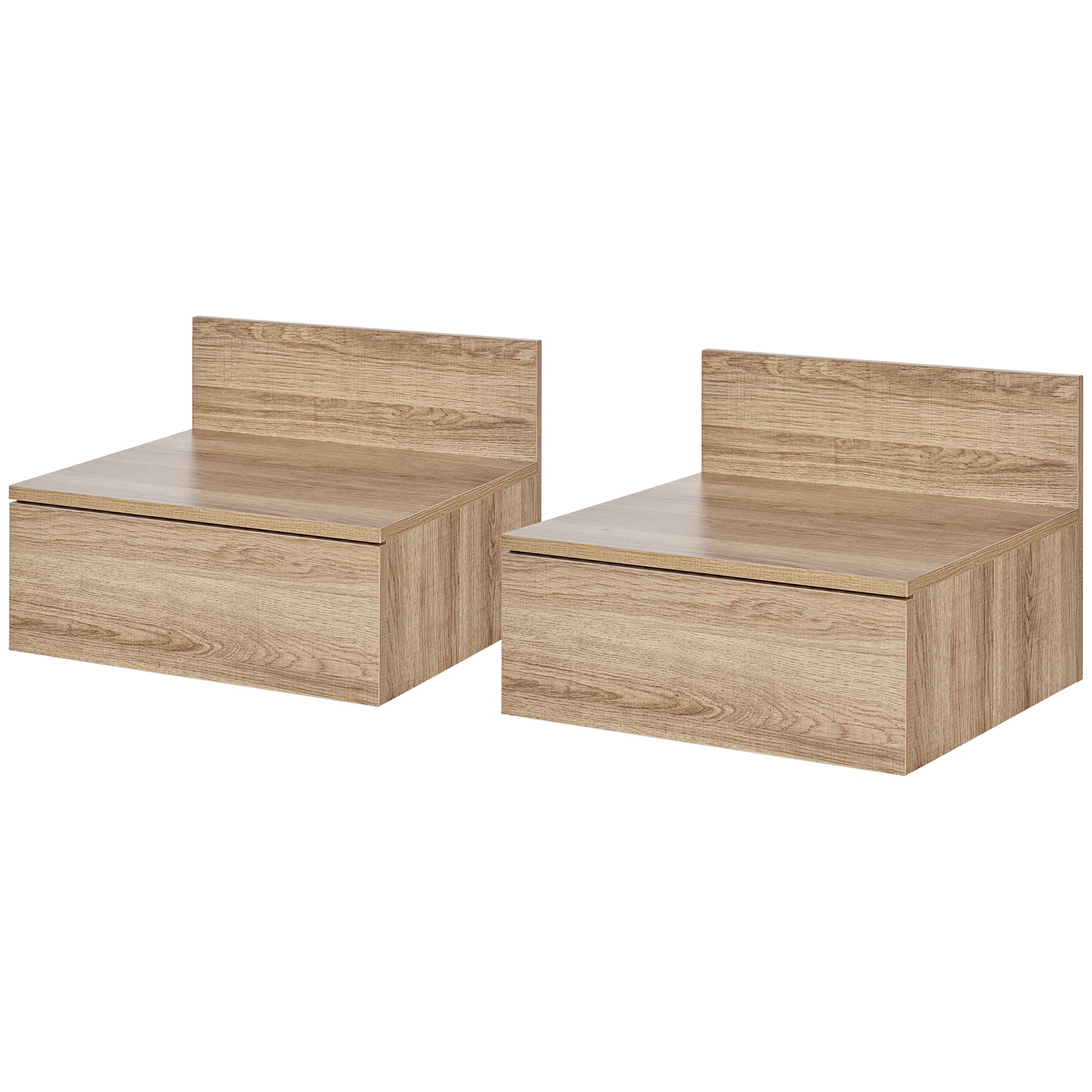 Set of 2 Floating Bedside Tables Nightstands for Bedroom with Drawer Bedside Tables for Bedroom Living Room Home 43x36.5x30.5 cm Natural