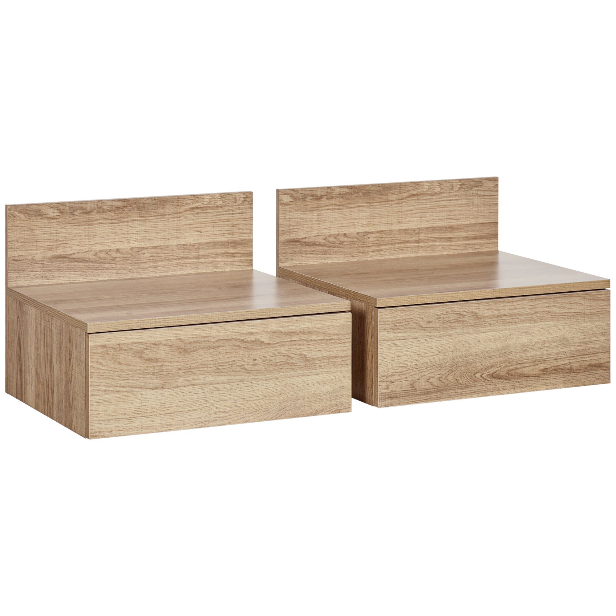 Set of 2 Floating Bedside Tables Nightstands for Bedroom with Drawer Bedside Tables for Bedroom Living Room Home 43x36.5x30.5 cm Natural
