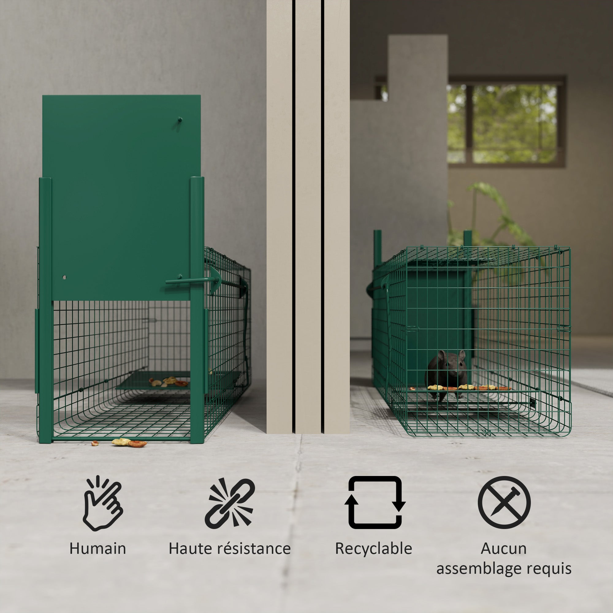 Capture Trap Live Animal Trap Steel with 1 Entry for Rats and Mice dim. 100L x 25W x 28H cm dark green