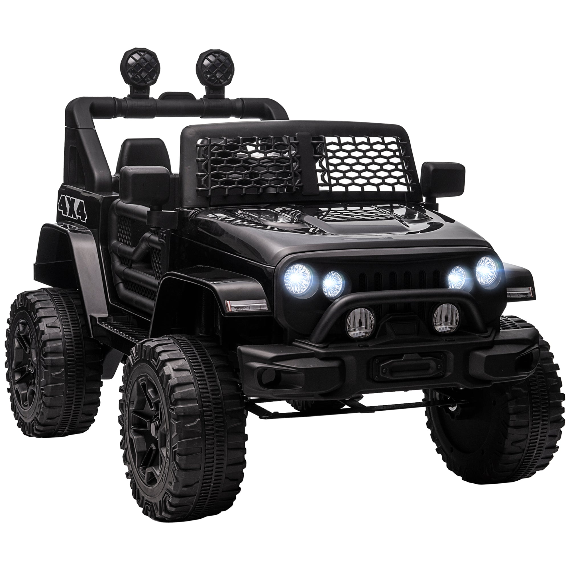 12V Electric 4x4 Car for Children with Remote Control Headlights and Horn - 3-6 Years - Black