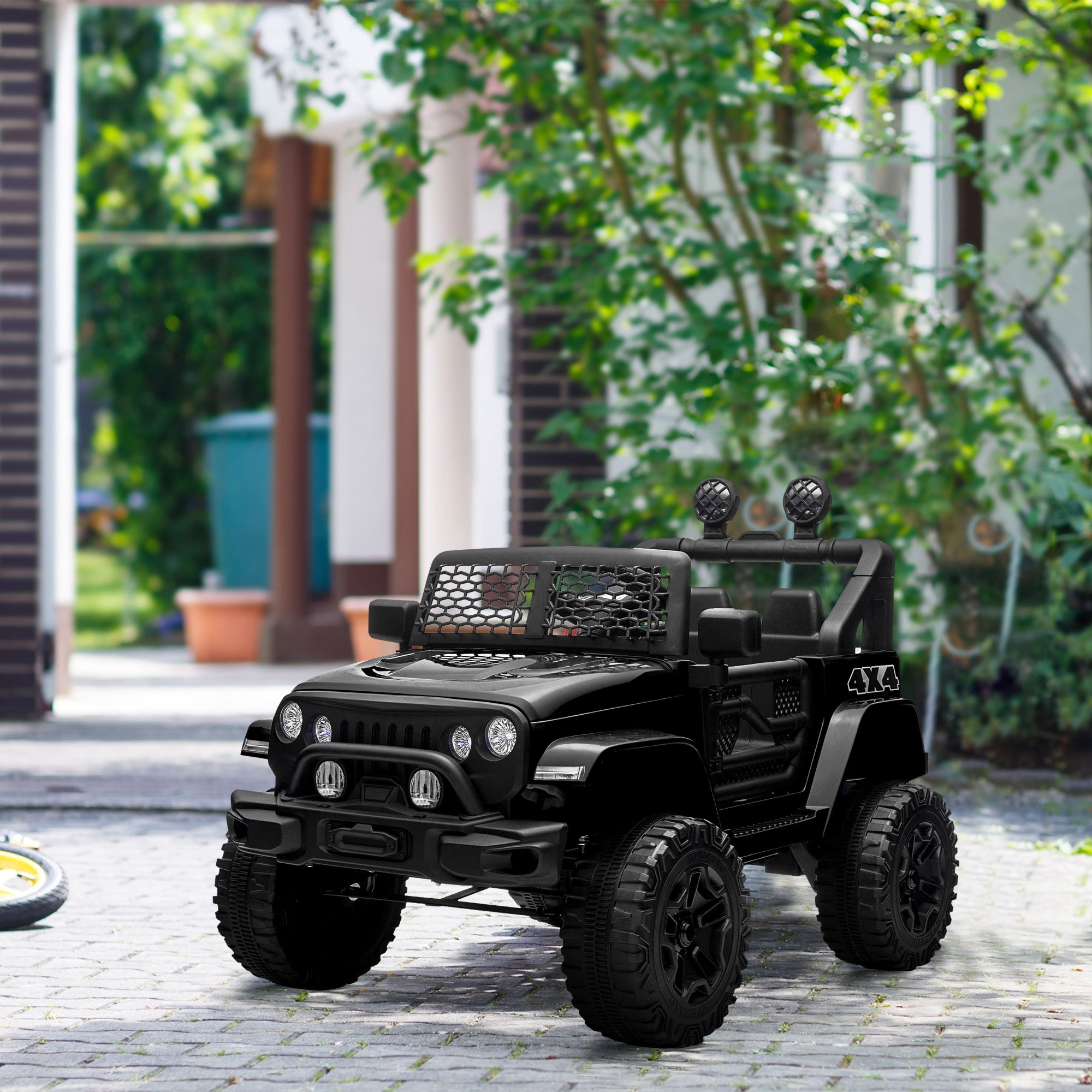 12V Electric 4x4 Car for Children with Remote Control Headlights and Horn - 3-6 Years - Black