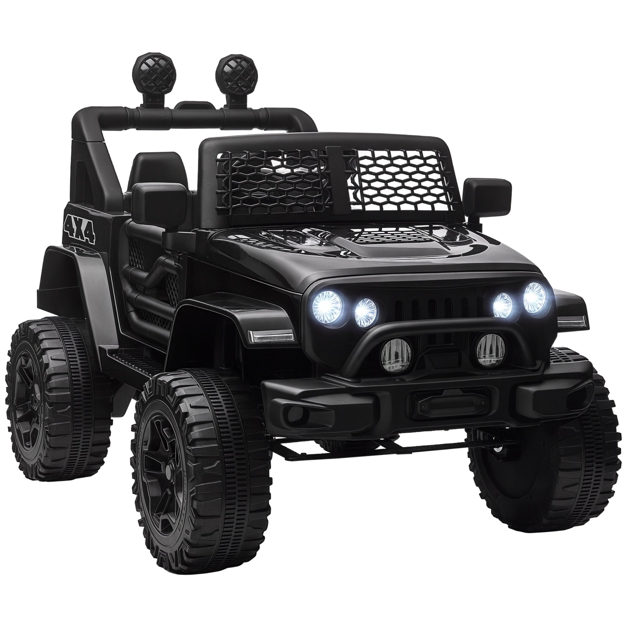 12V Electric 4x4 Car for Children with Remote Control Headlights and Horn - 3-6 Years - Black
