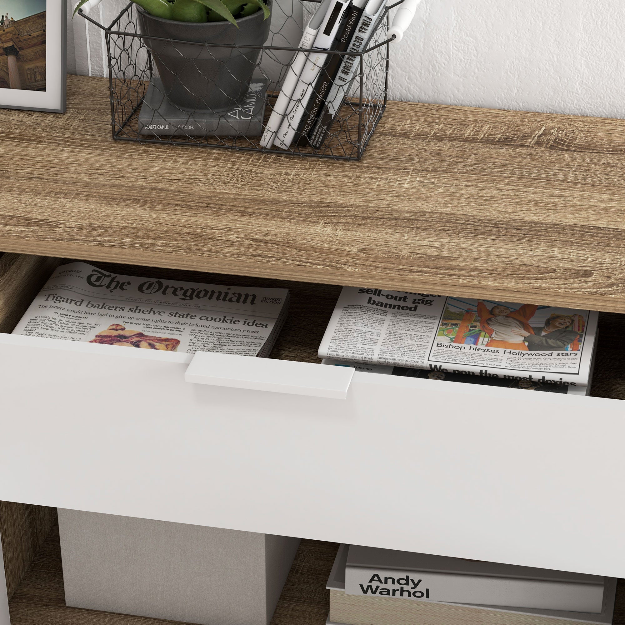 Modern Living Room Sideboard Kitchen Sideboard with 1 Drawer 2 Soft-Close Doors and Adjustable Shelves for Dining Room Hallway Bedroom 95x35x85 cm White and Natural